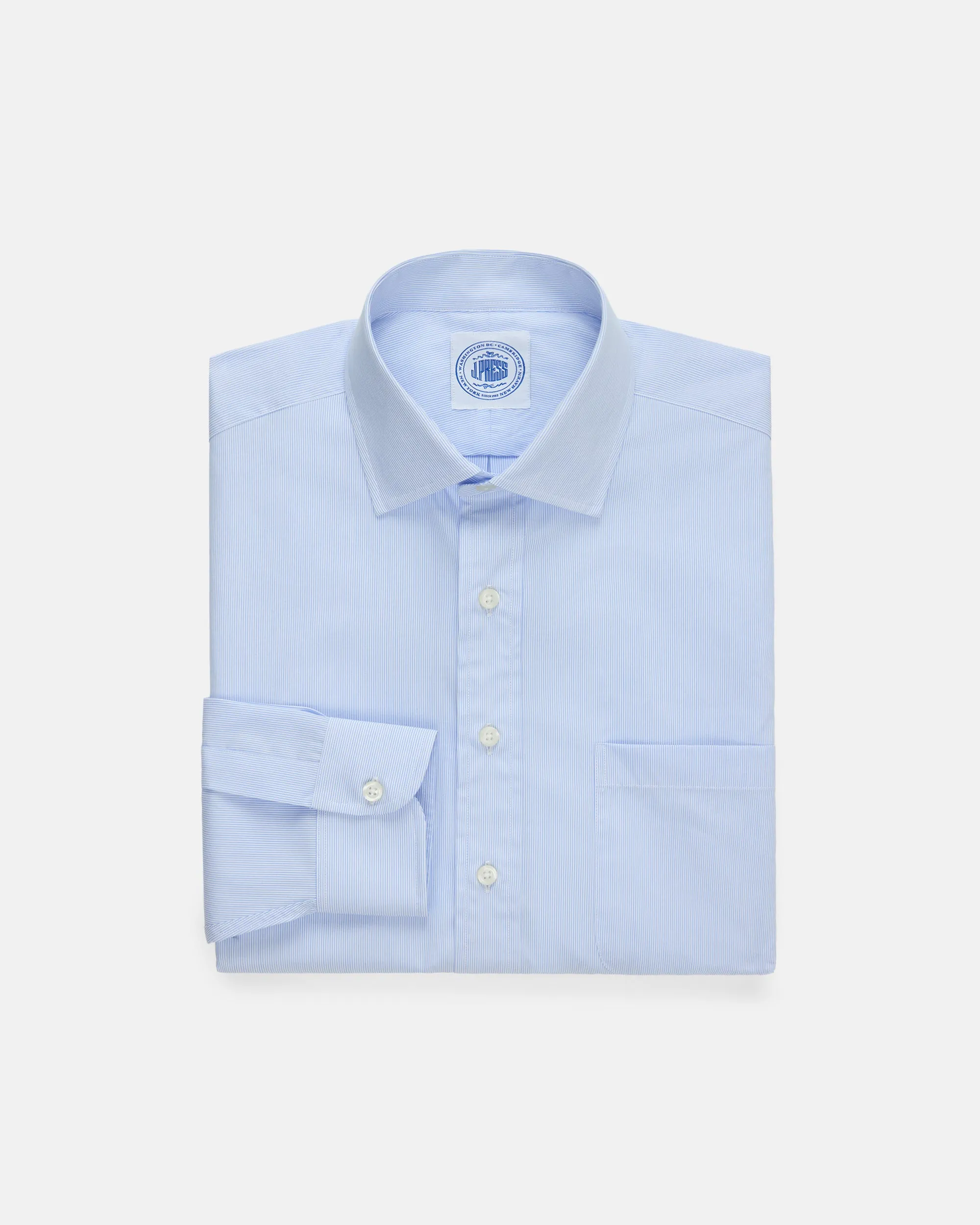 LIGHT BLUE PINSTRIPE SPREAD COLLAR DRESS SHIRT