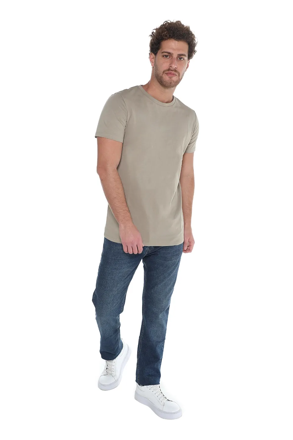 Light Khaki Jack Dapper Short Sleeved Basic T-shirt With Round Neck