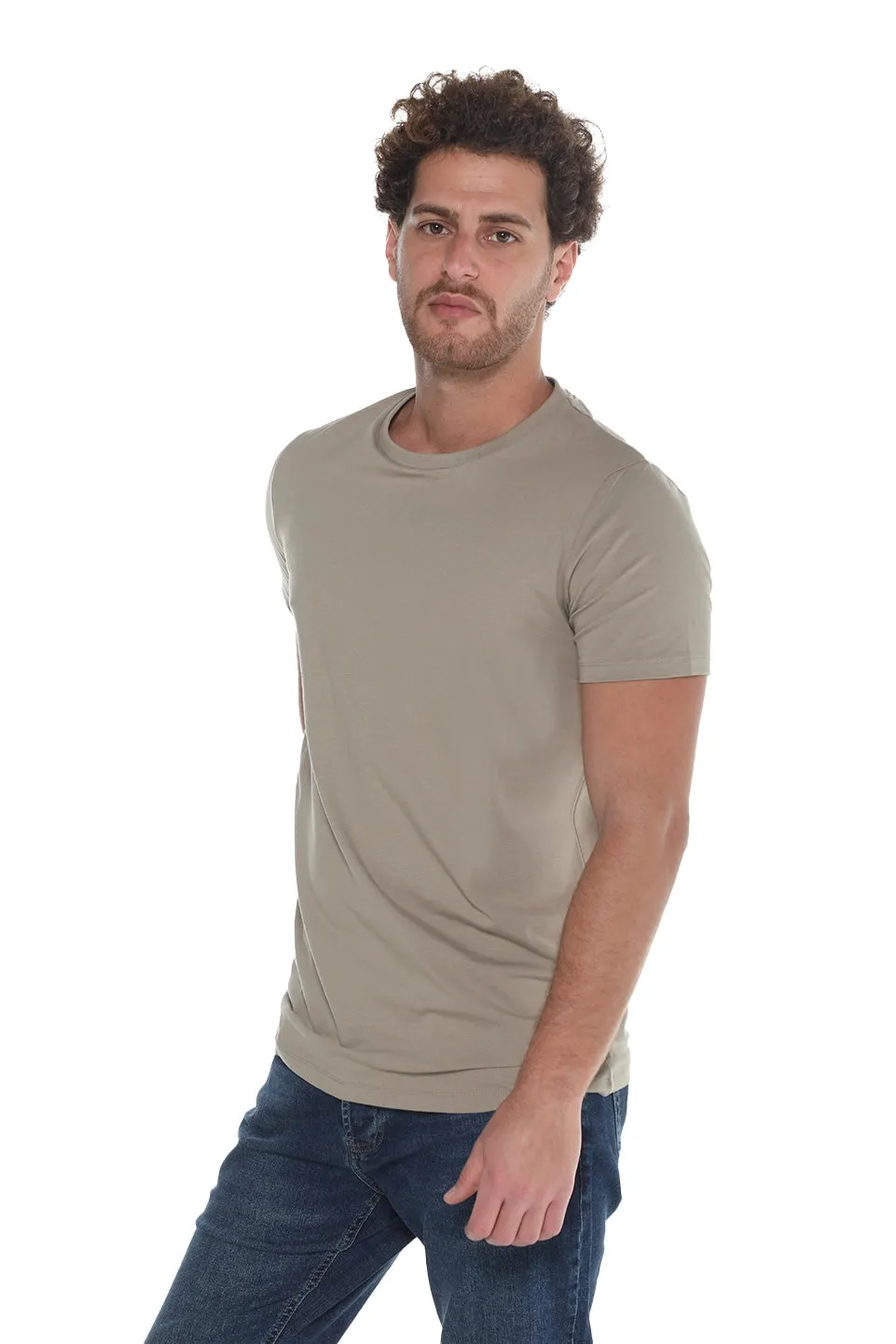 Light Khaki Jack Dapper Short Sleeved Basic T-shirt With Round Neck