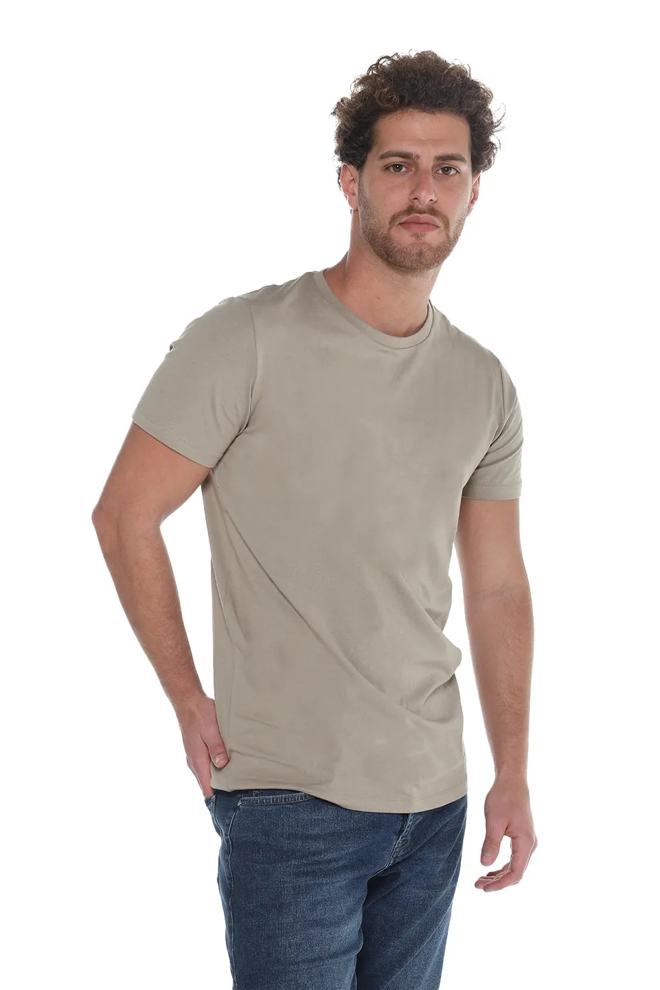 Light Khaki Jack Dapper Short Sleeved Basic T-shirt With Round Neck