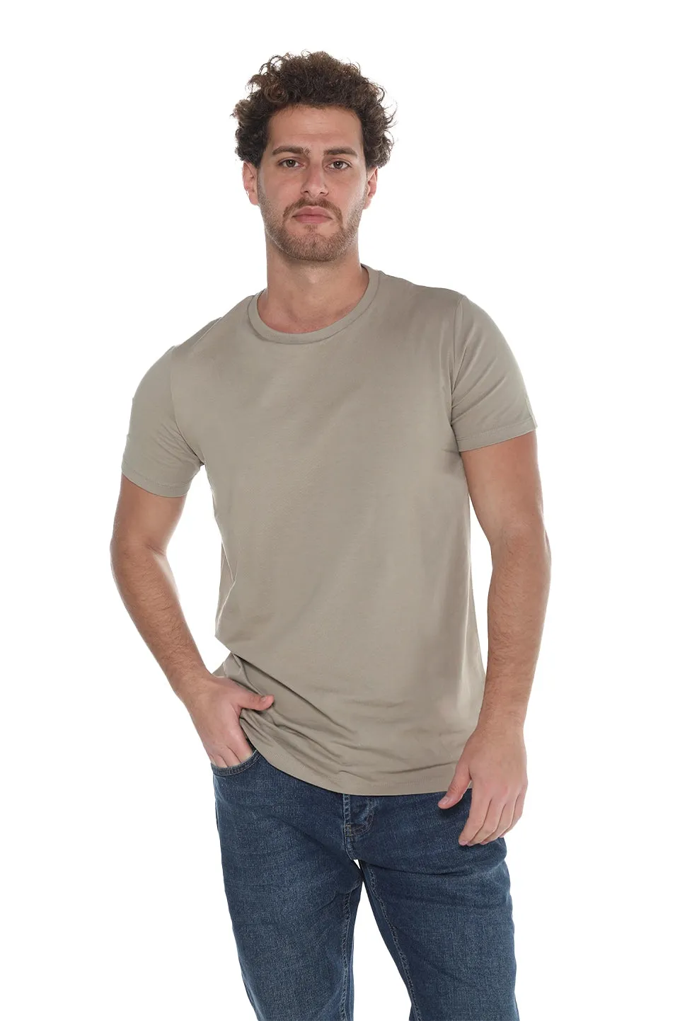 Light Khaki Jack Dapper Short Sleeved Basic T-shirt With Round Neck