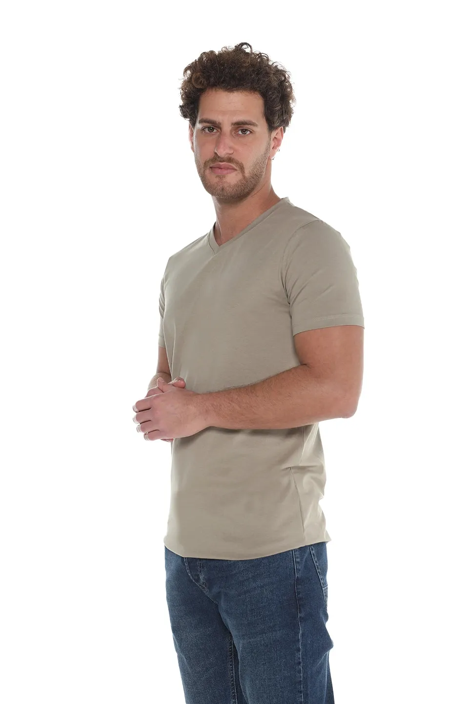 Light Khaki Jack Dapper Shortsleeved Basic T-shirt With V-neck