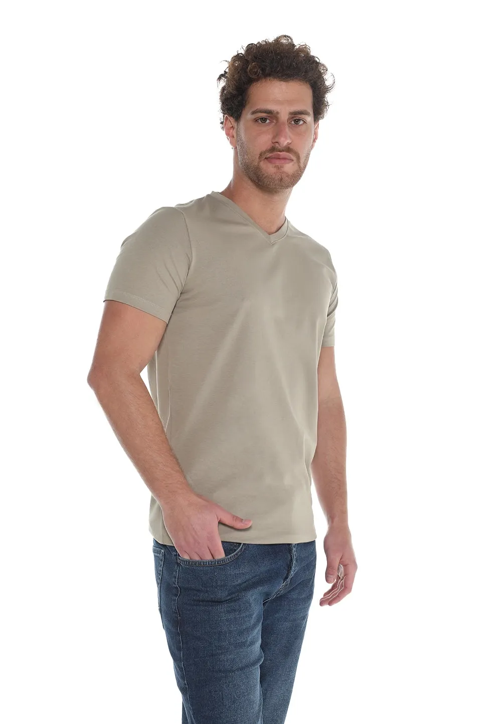 Light Khaki Jack Dapper Shortsleeved Basic T-shirt With V-neck