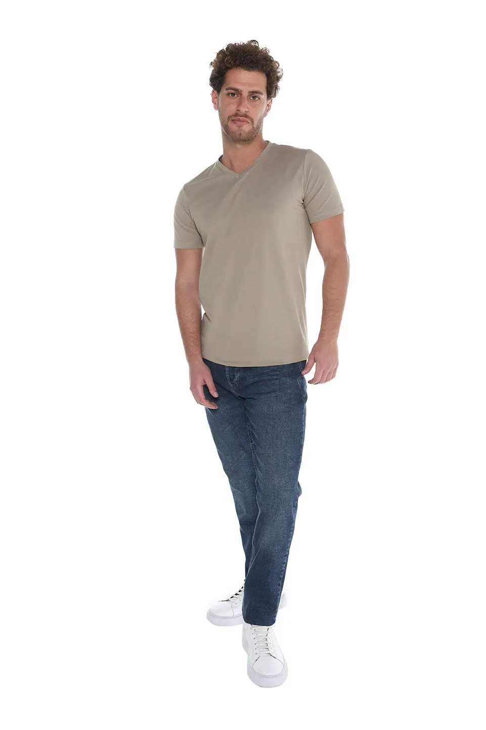 Light Khaki Jack Dapper Shortsleeved Basic T-shirt With V-neck
