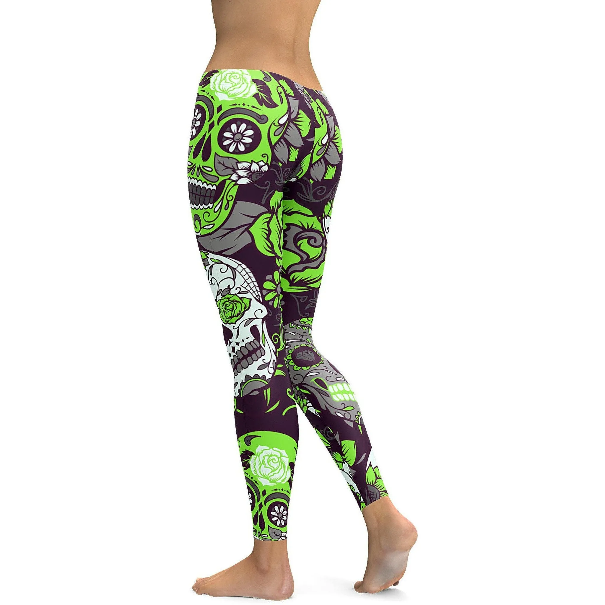 Lime Green Sugar Skull Leggings