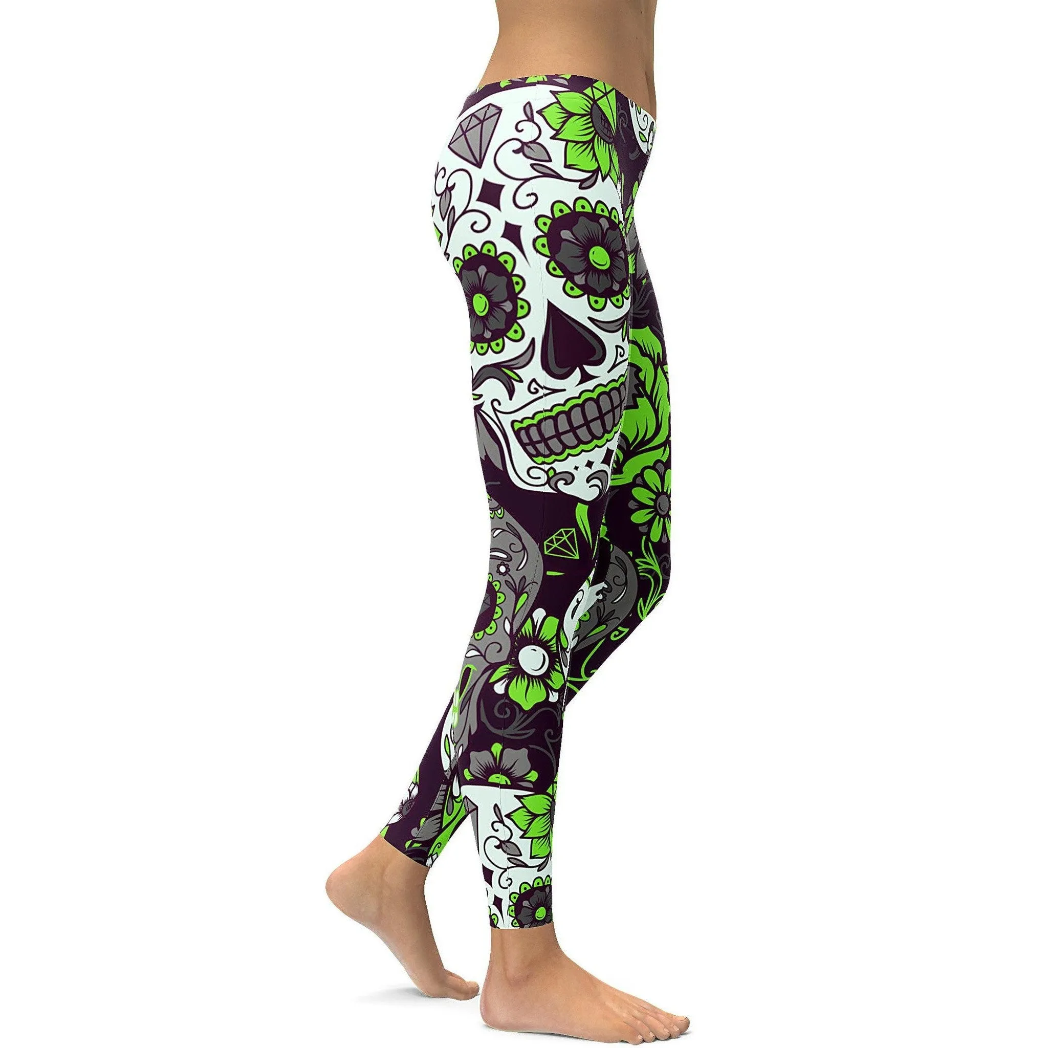 Lime Green Sugar Skull Leggings