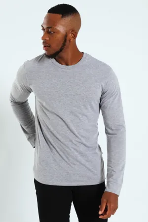 Long Sleeve Basic Crew Cuff Tee - Grey Melange