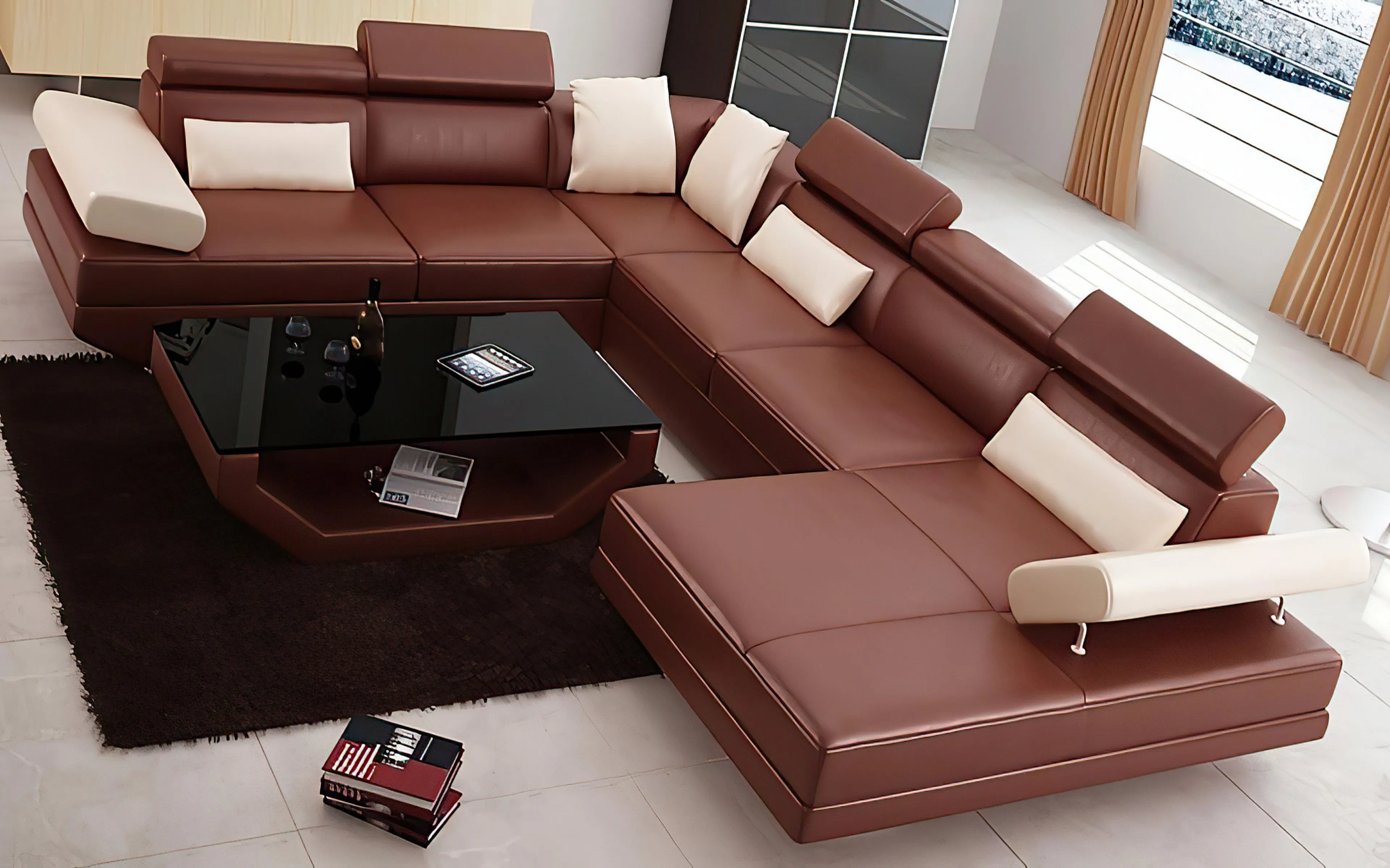 Merdell Modern U-Shape Leather Sectional