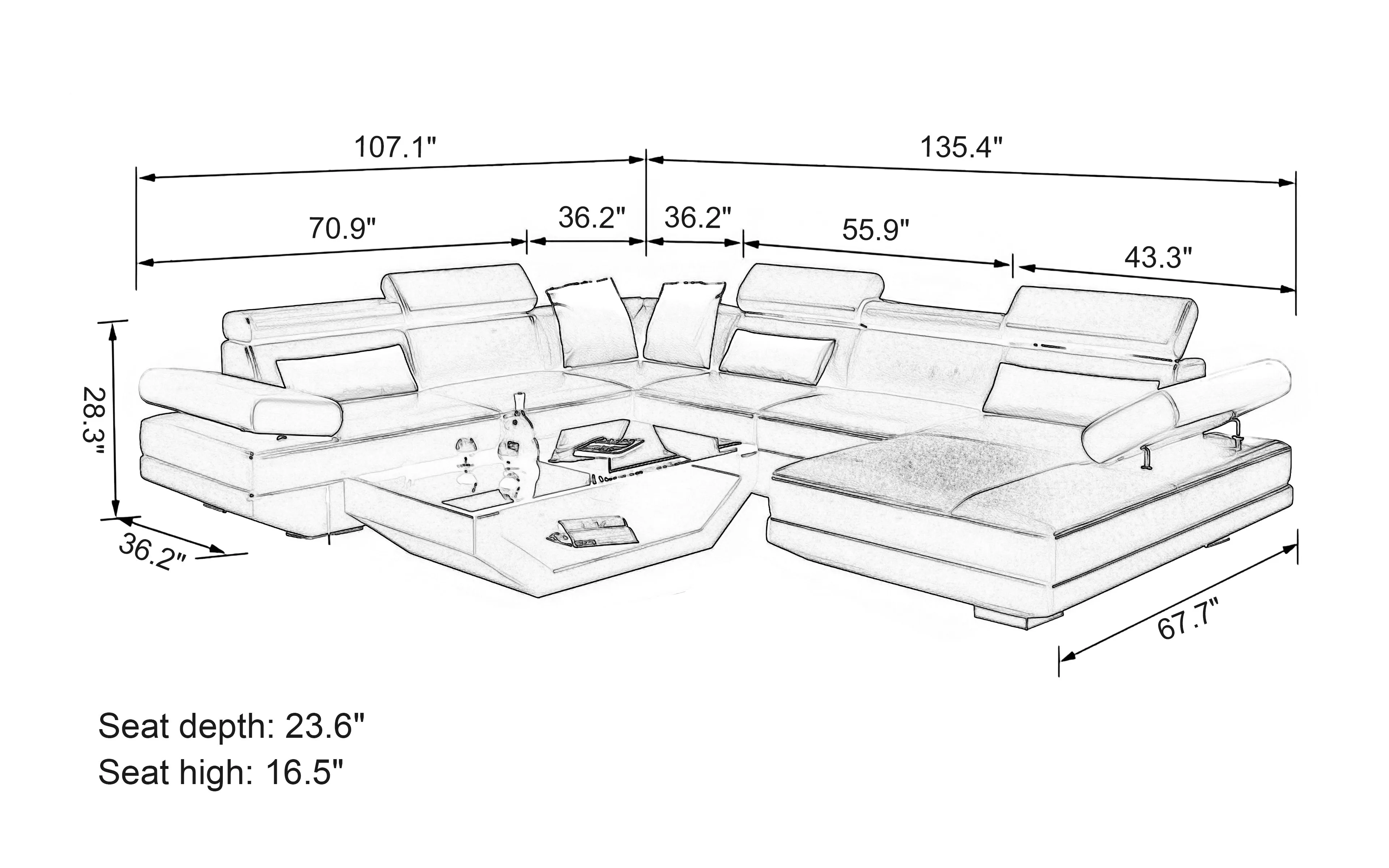 Merdell Modern U-Shape Leather Sectional
