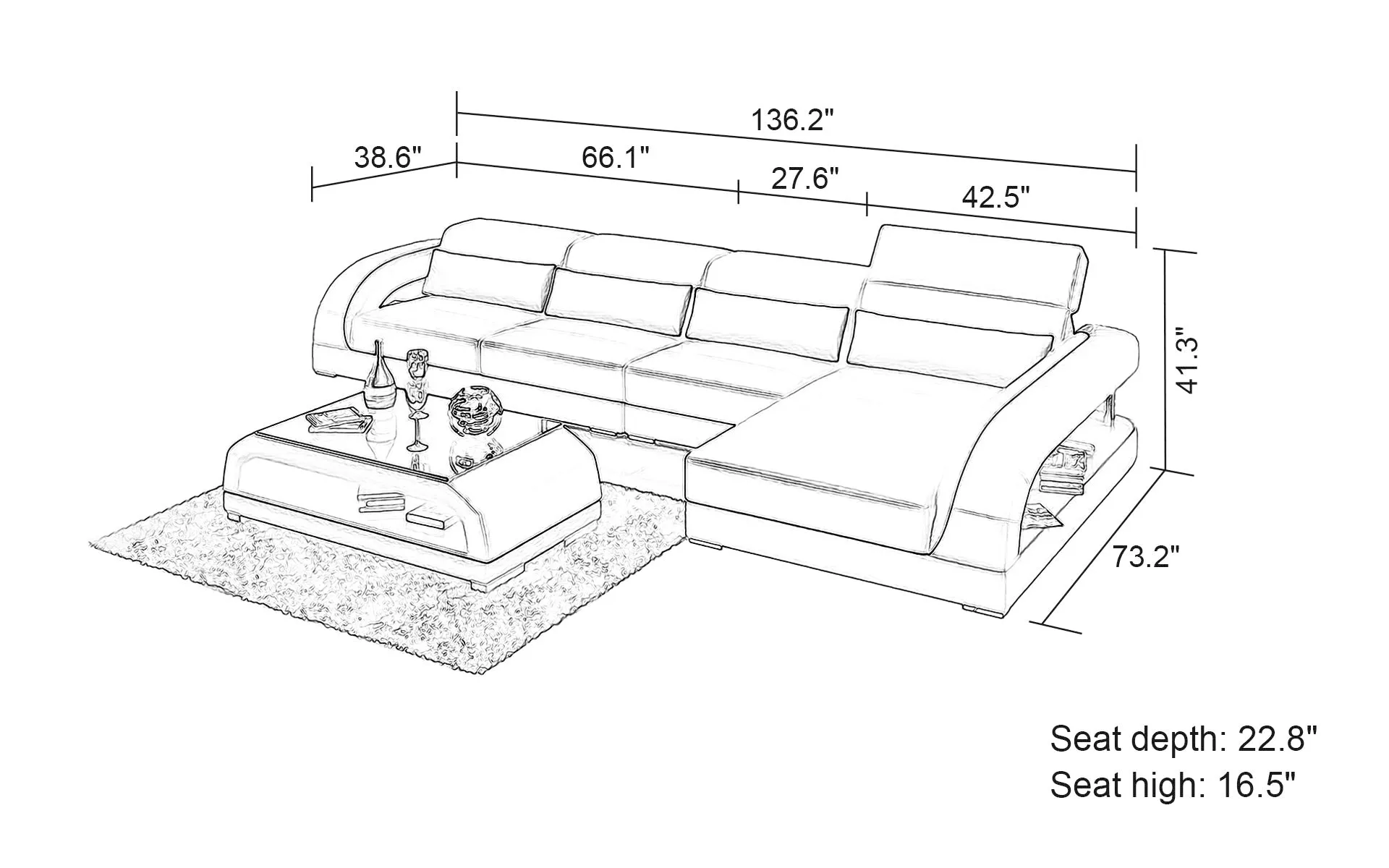 Monte Small Modern Leather Sectional