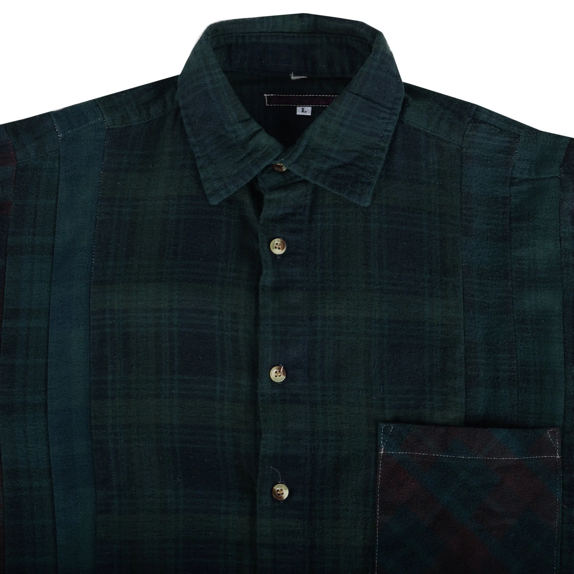Needles Flannel 7 Cuts Shirt #QV400-2 Over Dye Dark Green Large