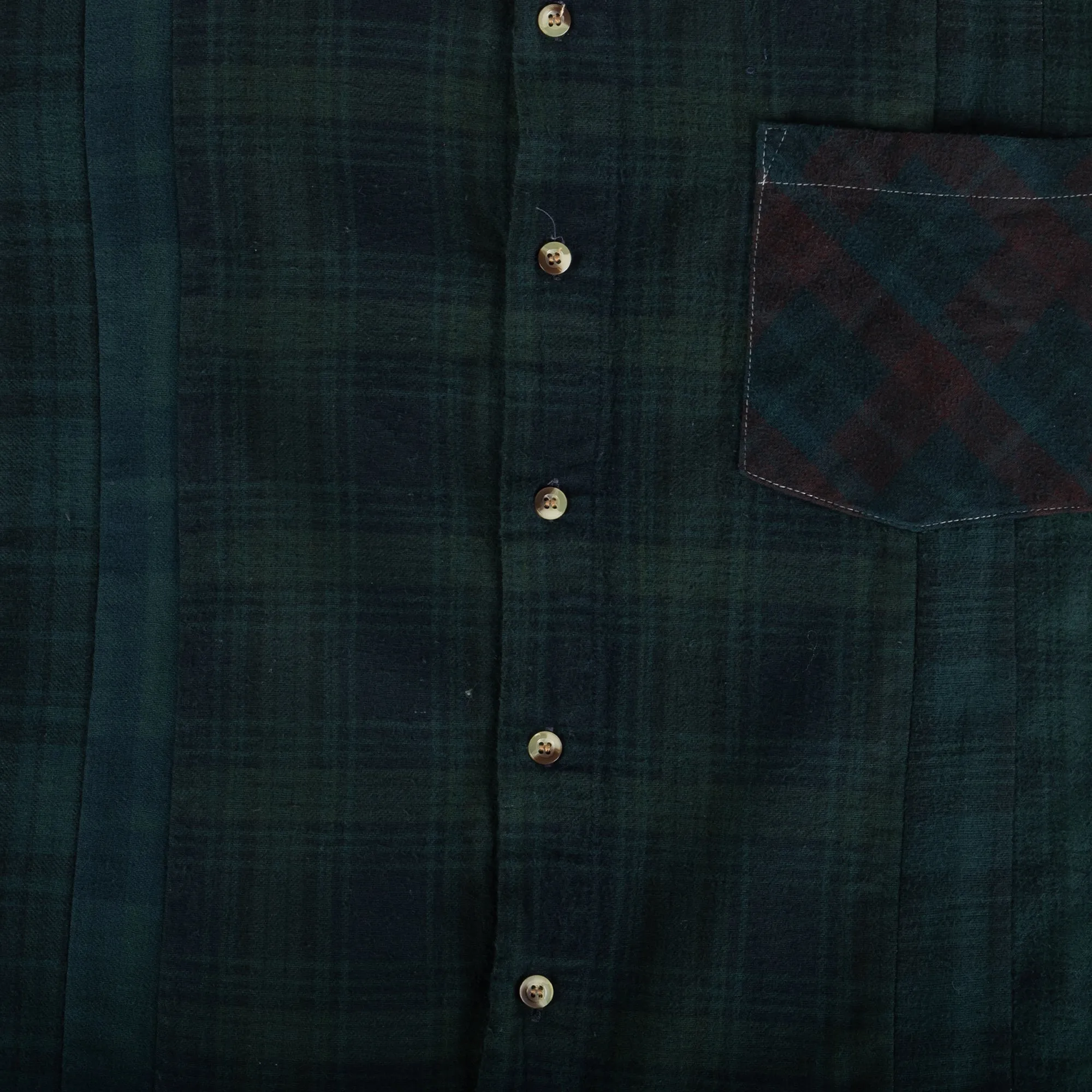 Needles Flannel 7 Cuts Shirt #QV400-2 Over Dye Dark Green Large