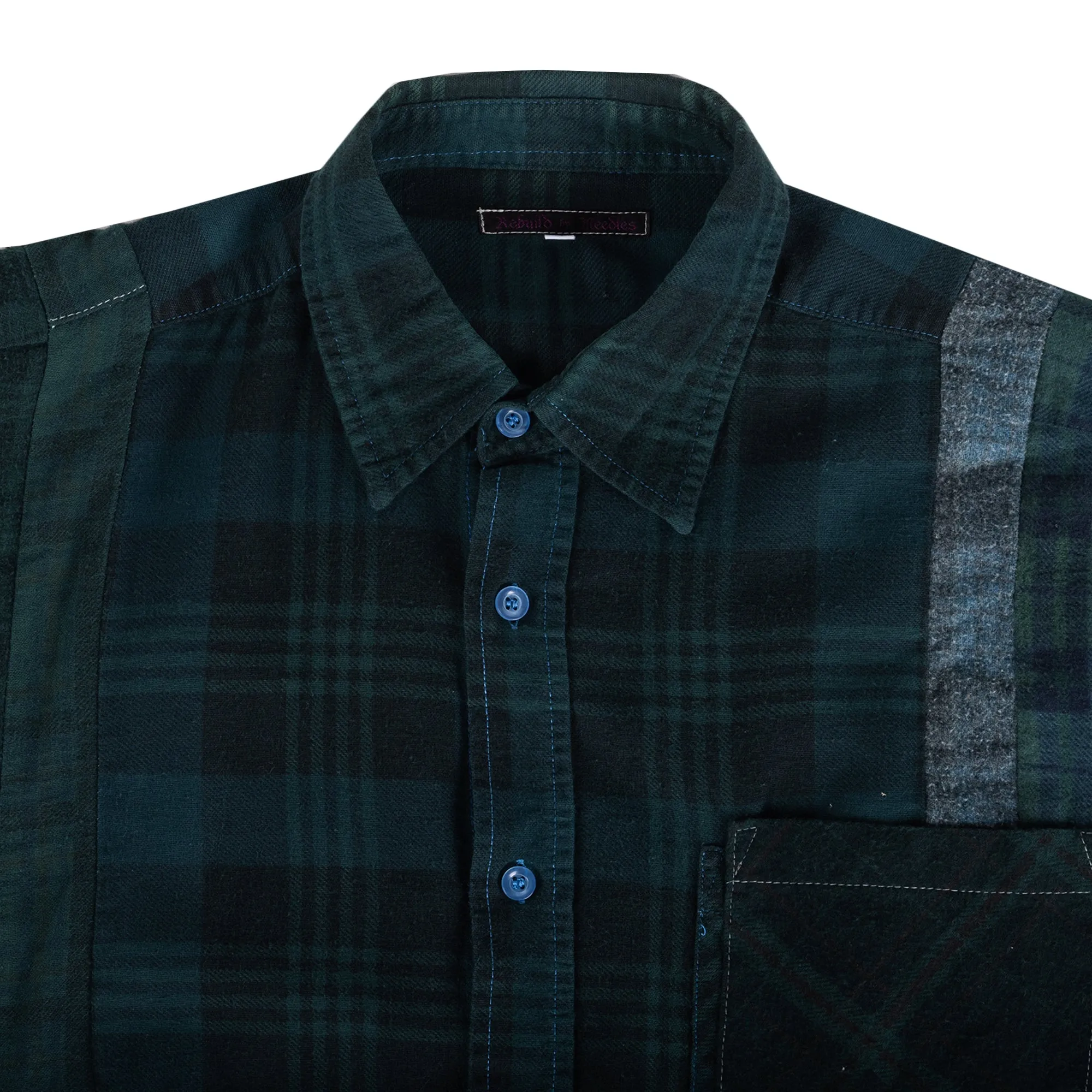 Needles Flannel 7 Cuts Shirt #QV400-2 Over Dye Dark Green X-Large