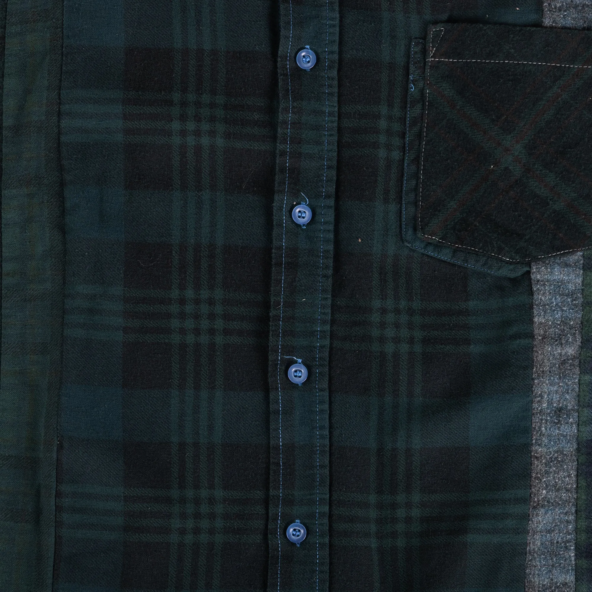 Needles Flannel 7 Cuts Shirt #QV400-2 Over Dye Dark Green X-Large