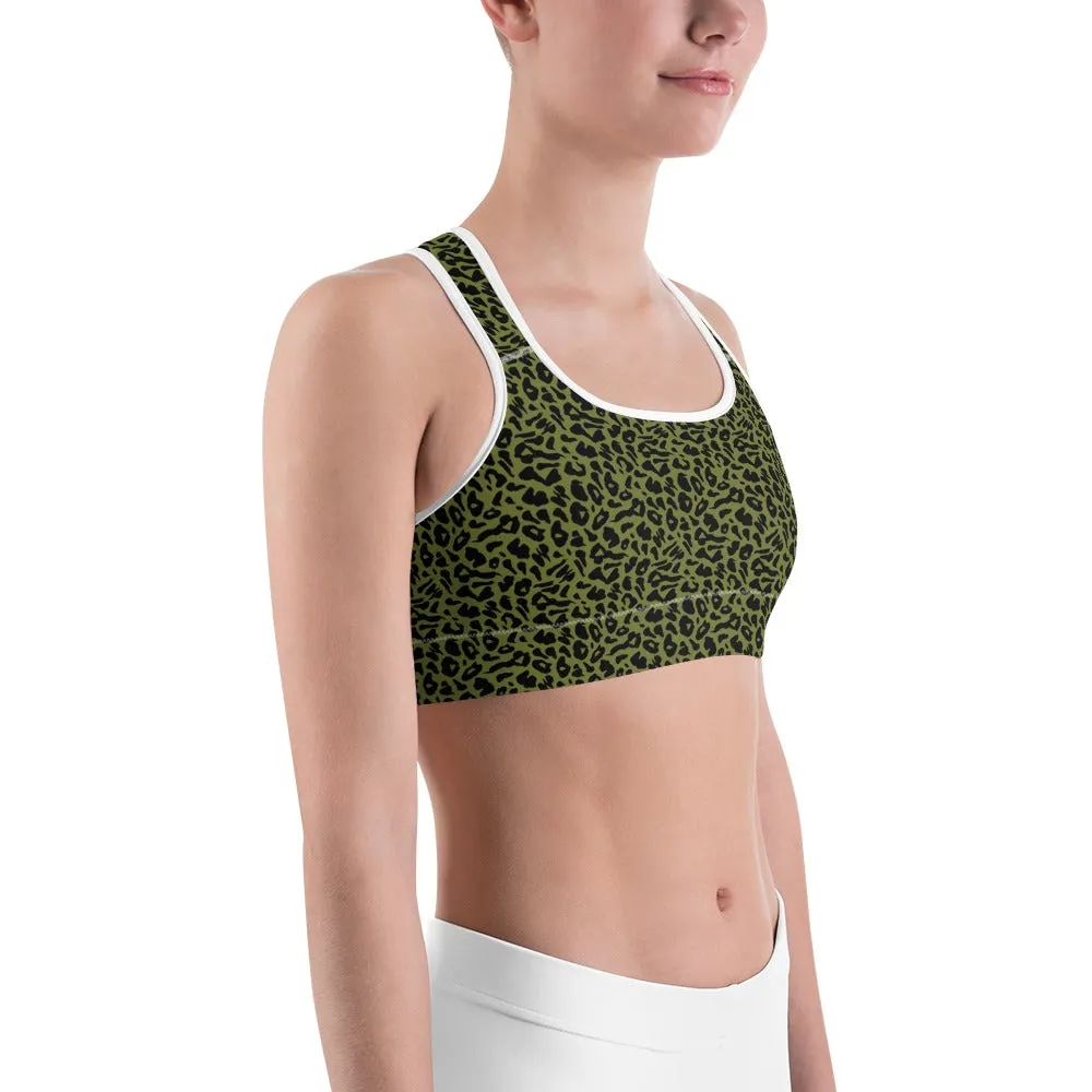 Olive Green Leopard Skin Sports Bra