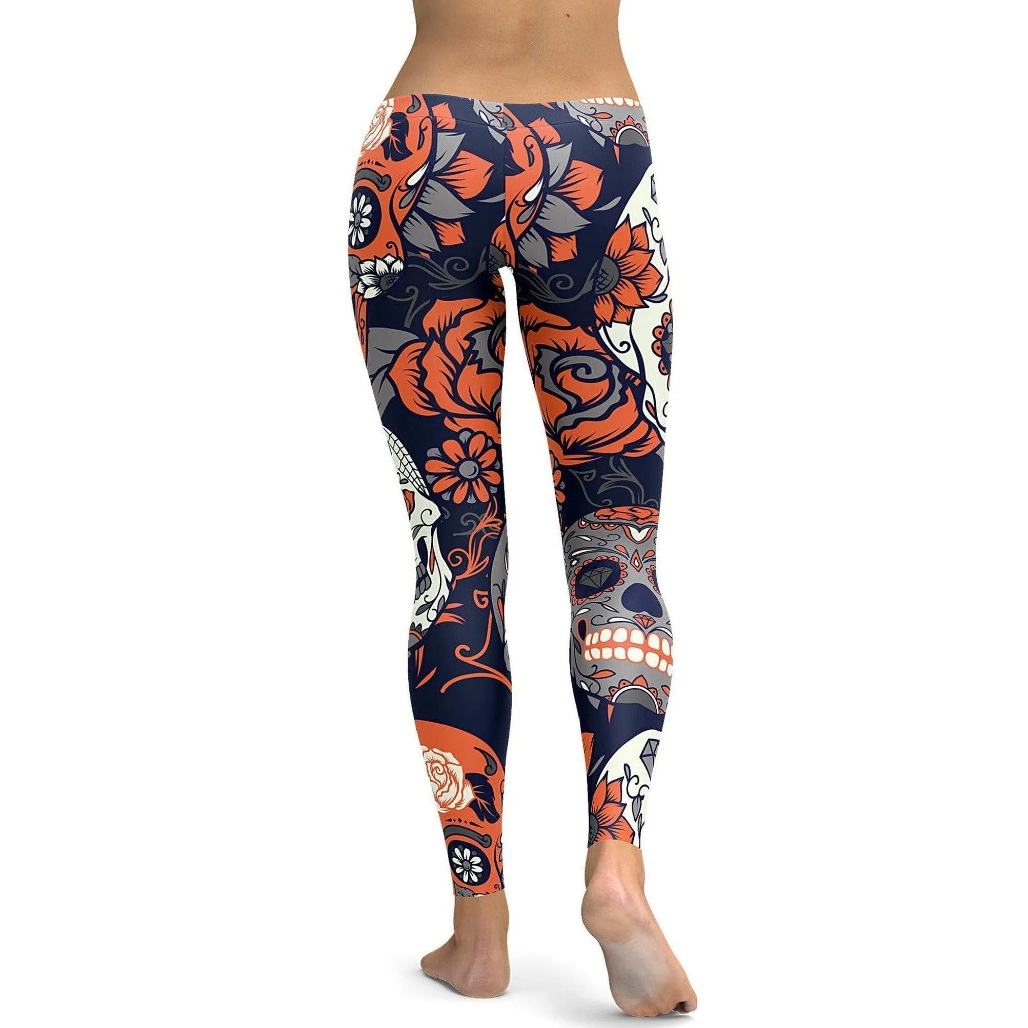 Orange Sugar Skull Leggings