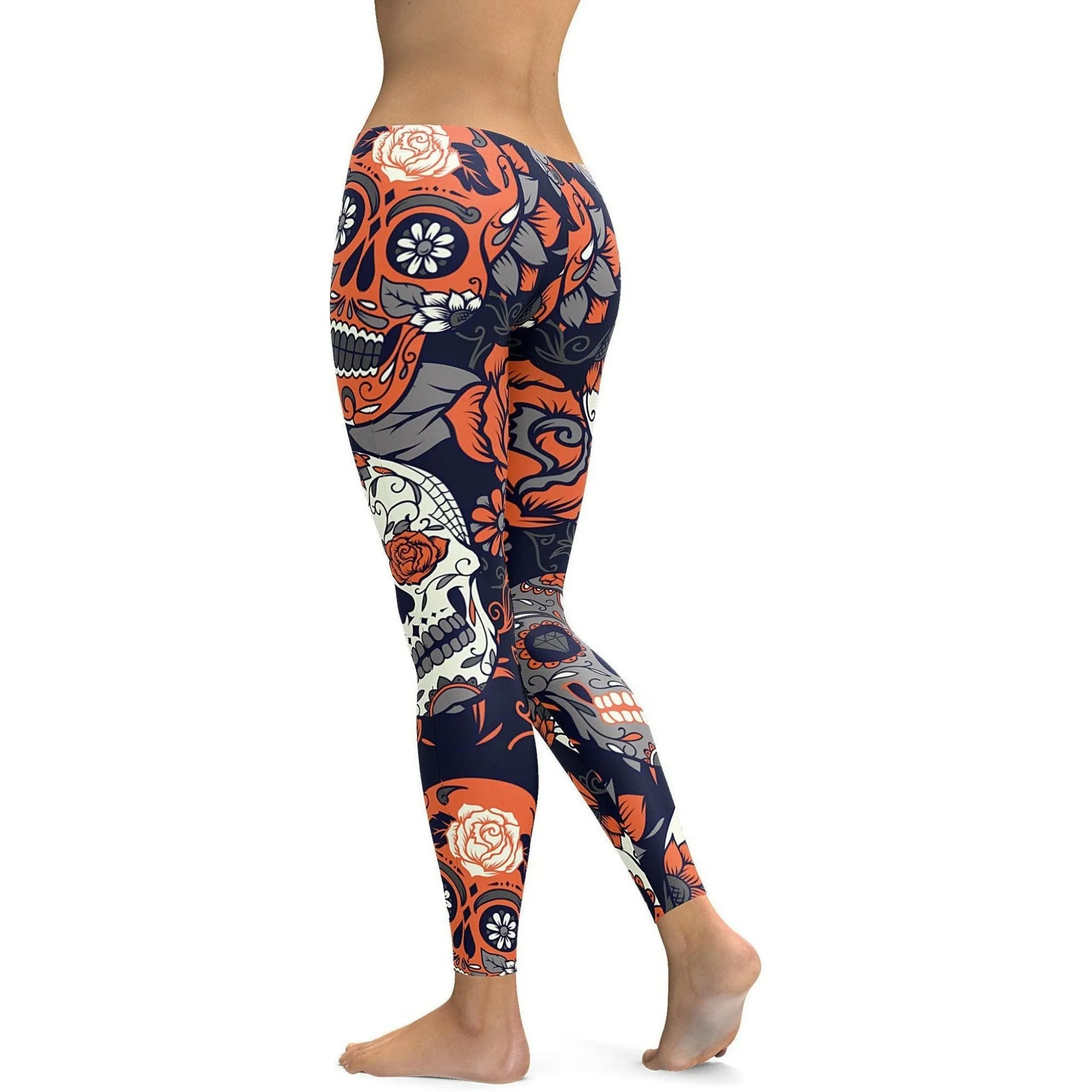 Orange Sugar Skull Leggings