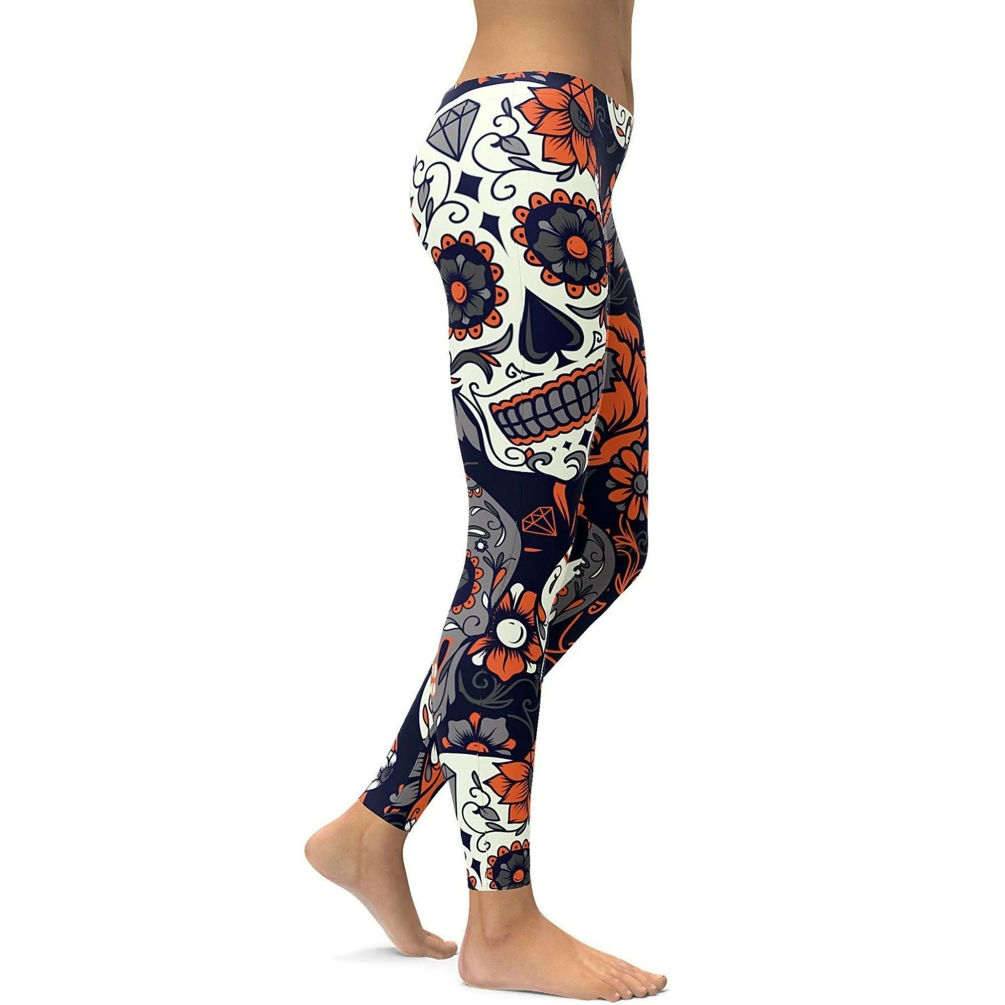 Orange Sugar Skull Leggings