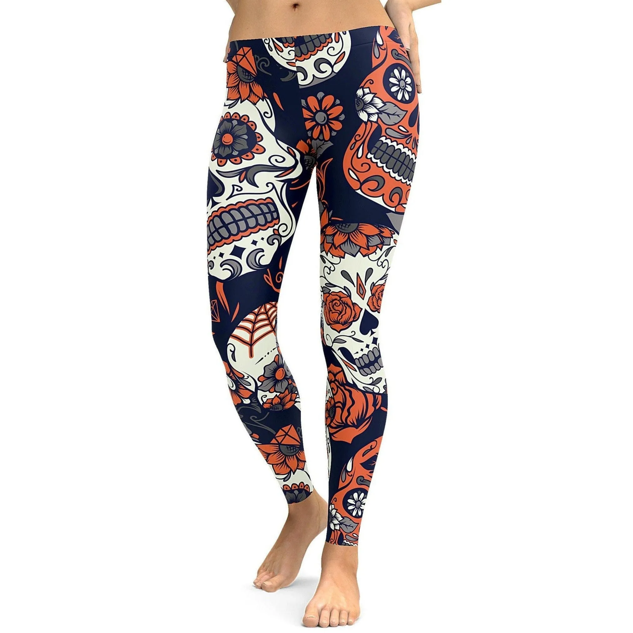 Orange Sugar Skull Leggings