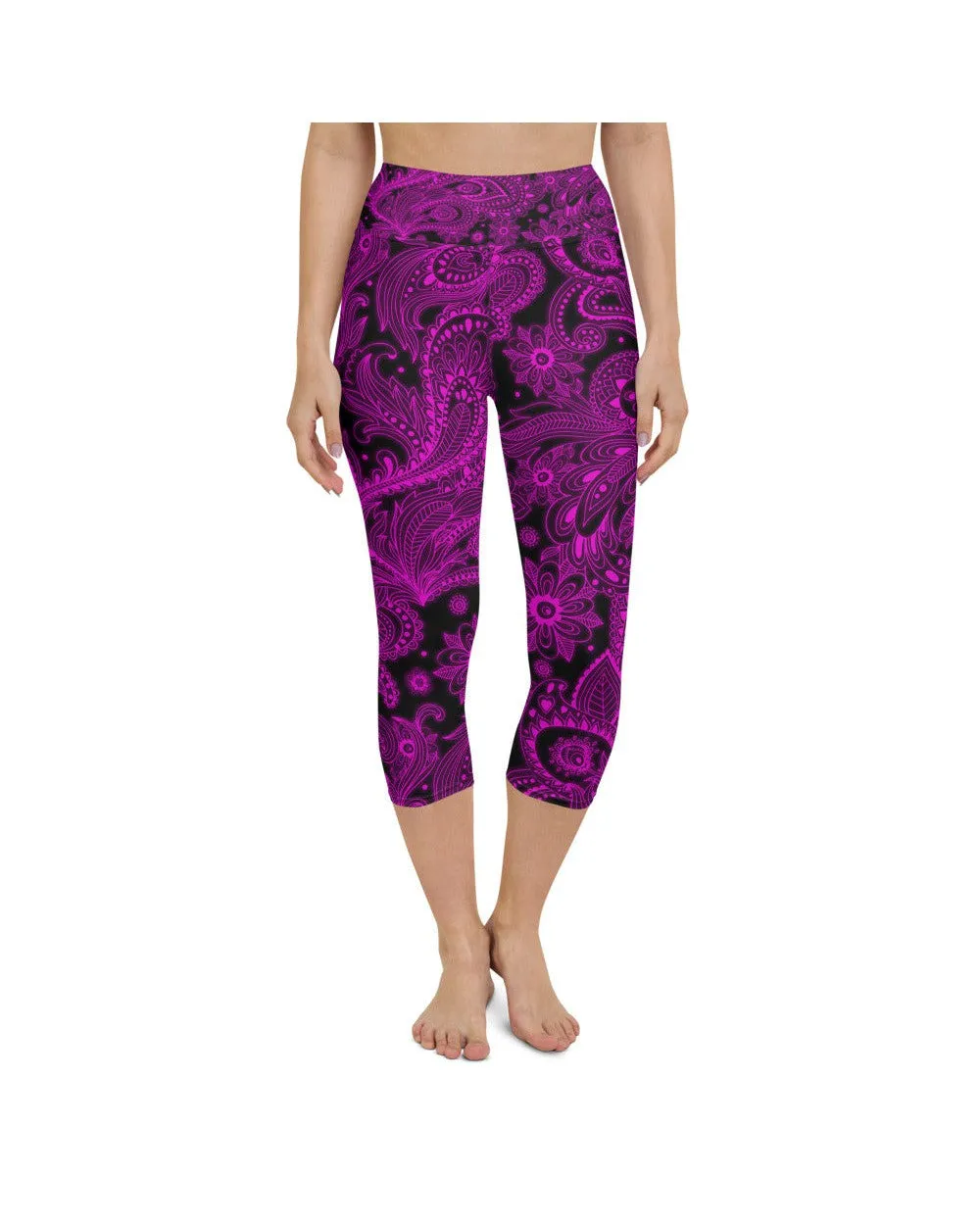Pink Glowing Floral Yoga Capris