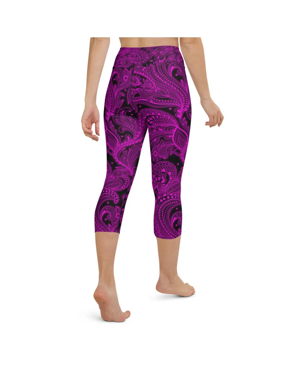 Pink Glowing Floral Yoga Capris