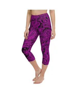 Pink Glowing Floral Yoga Capris