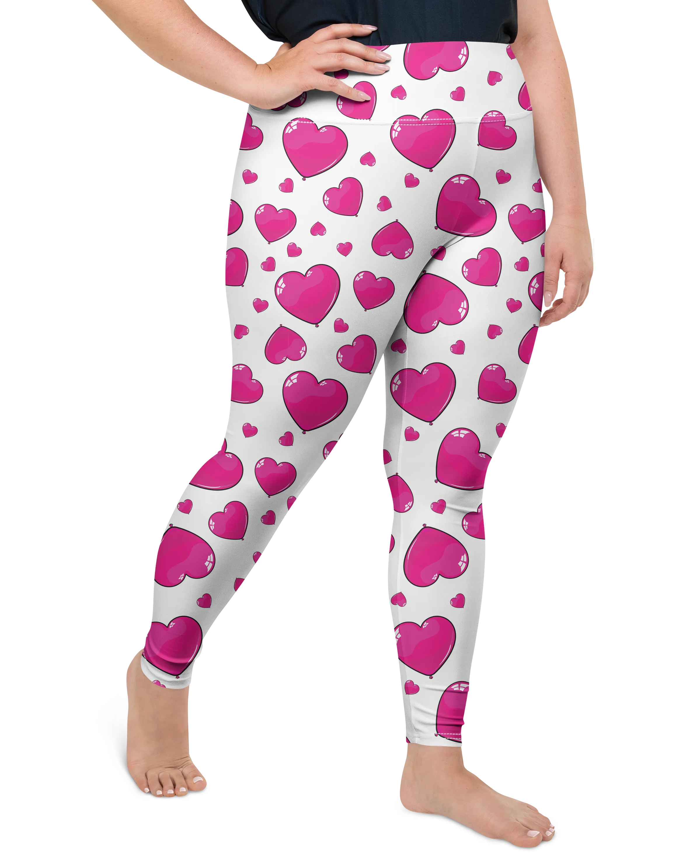 Pink Heart Shaped Balloons Plus Size Leggings