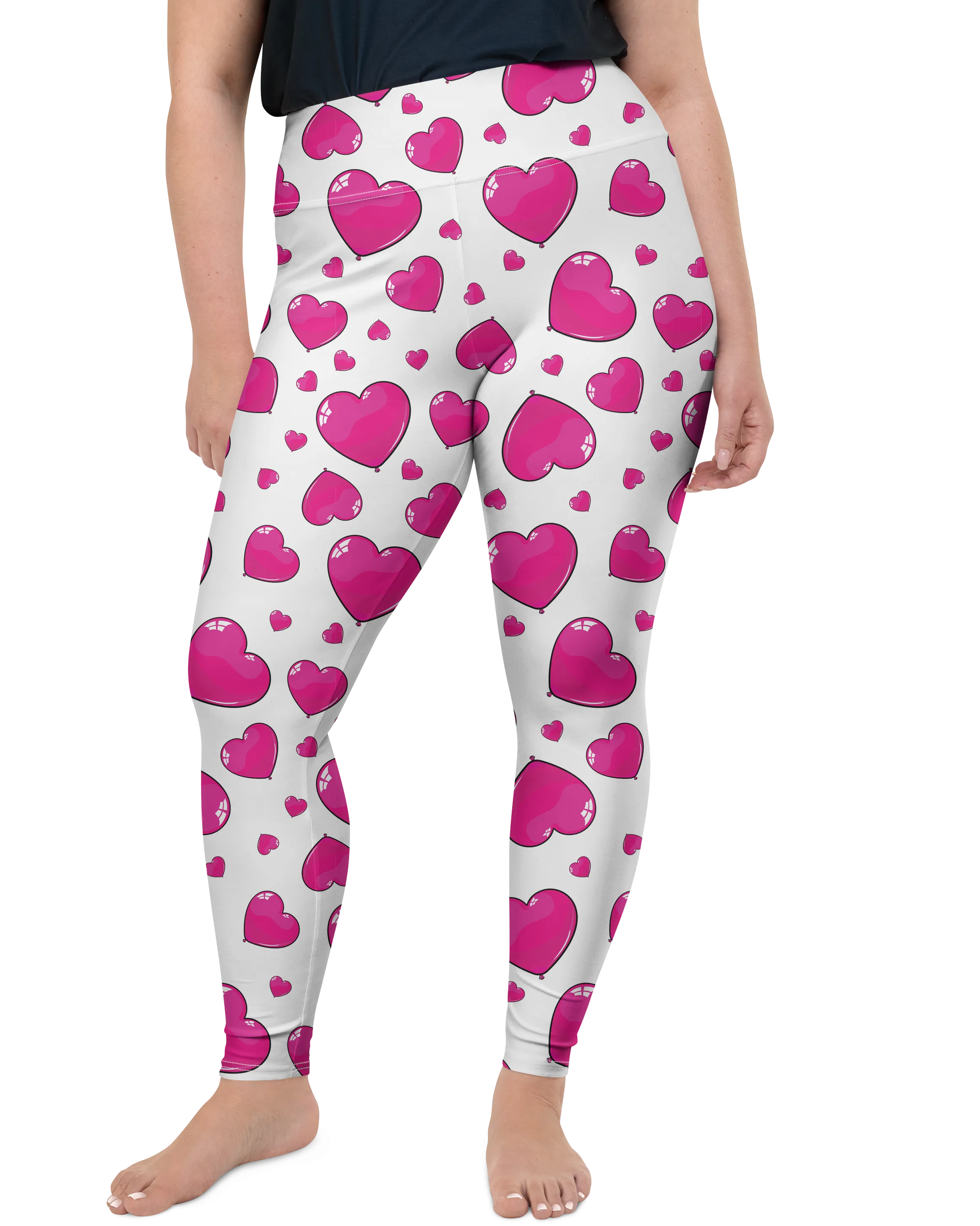 Pink Heart Shaped Balloons Plus Size Leggings
