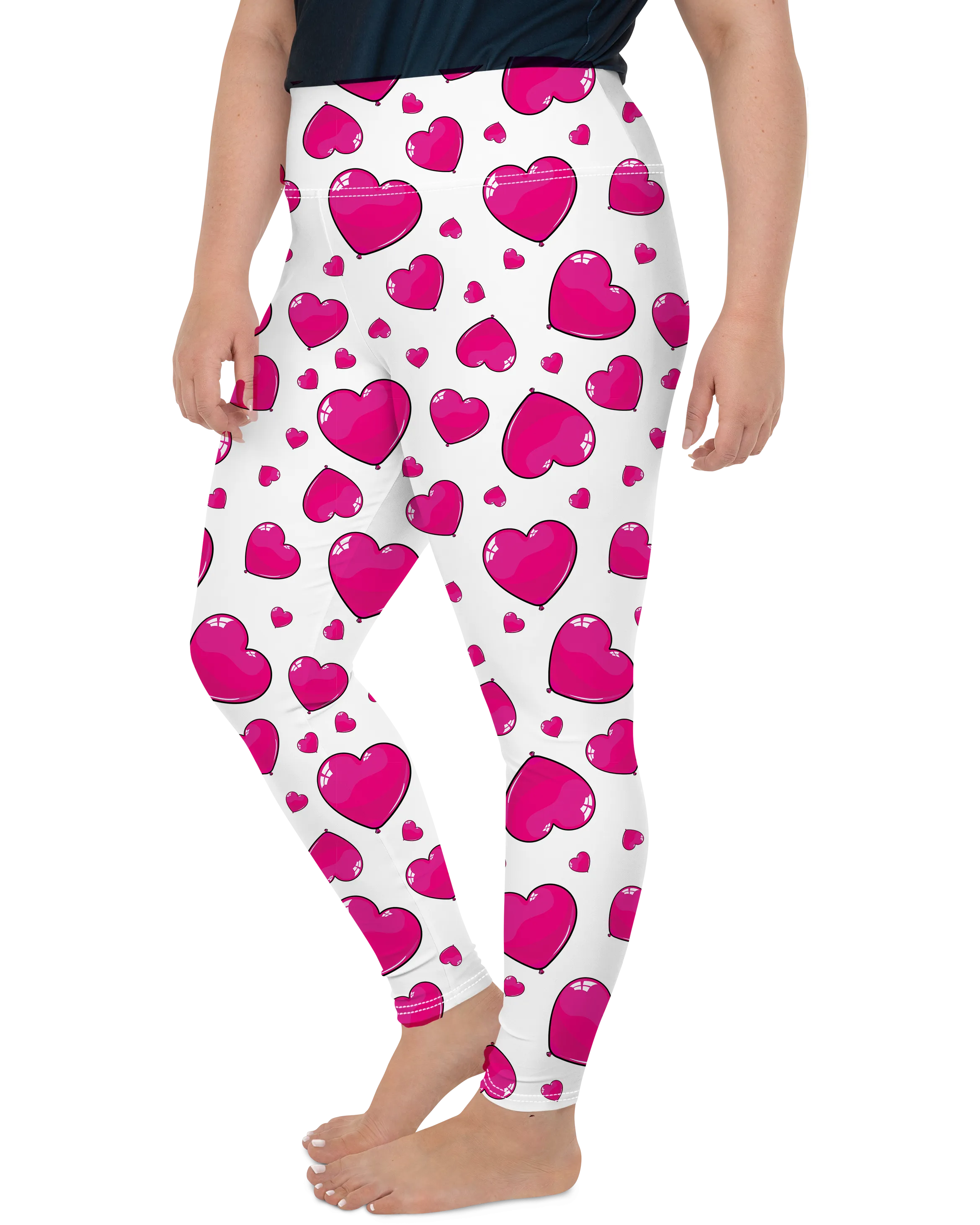 Pink Heart Shaped Balloons Plus Size Leggings