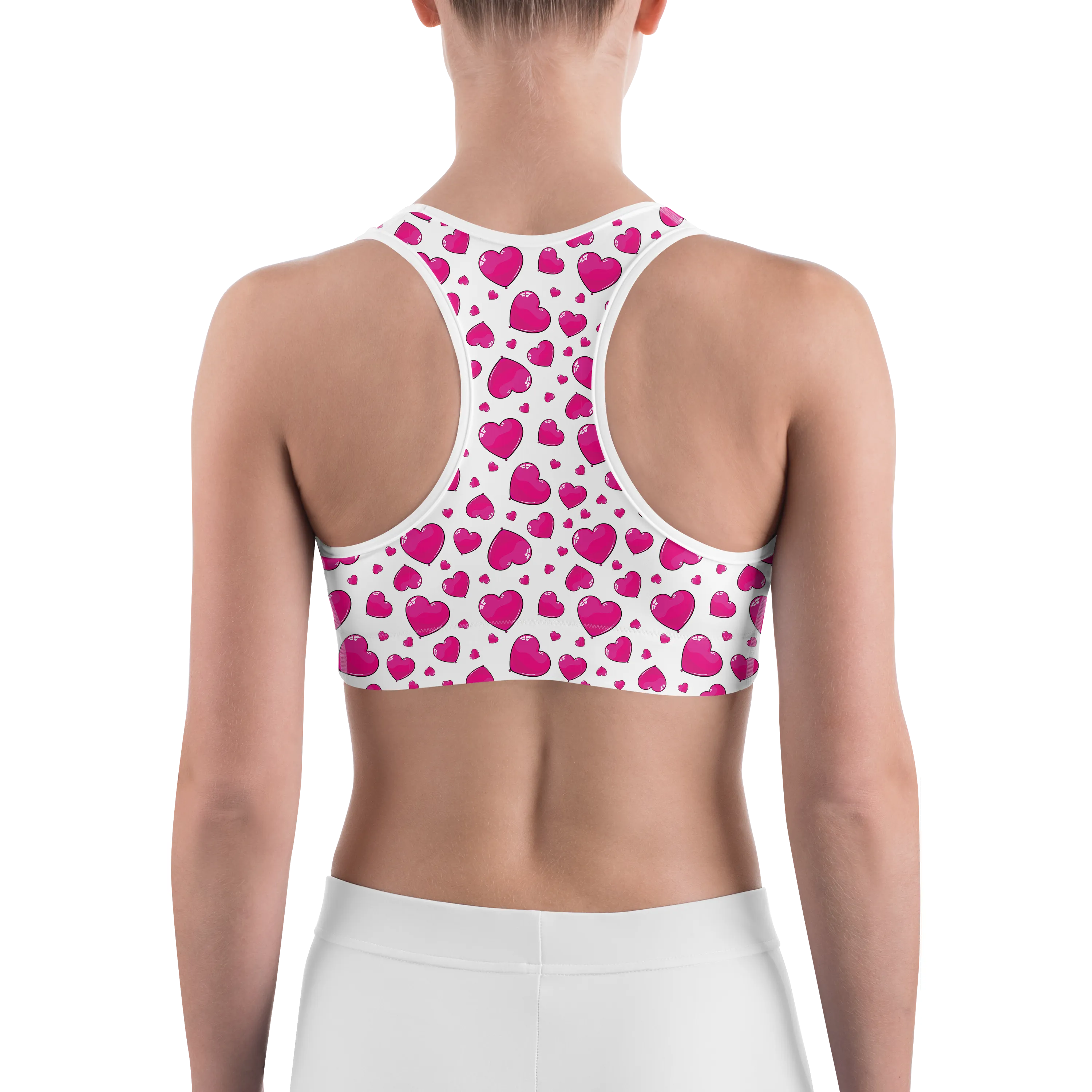 Pink Heart Shaped Balloons Sports Bra