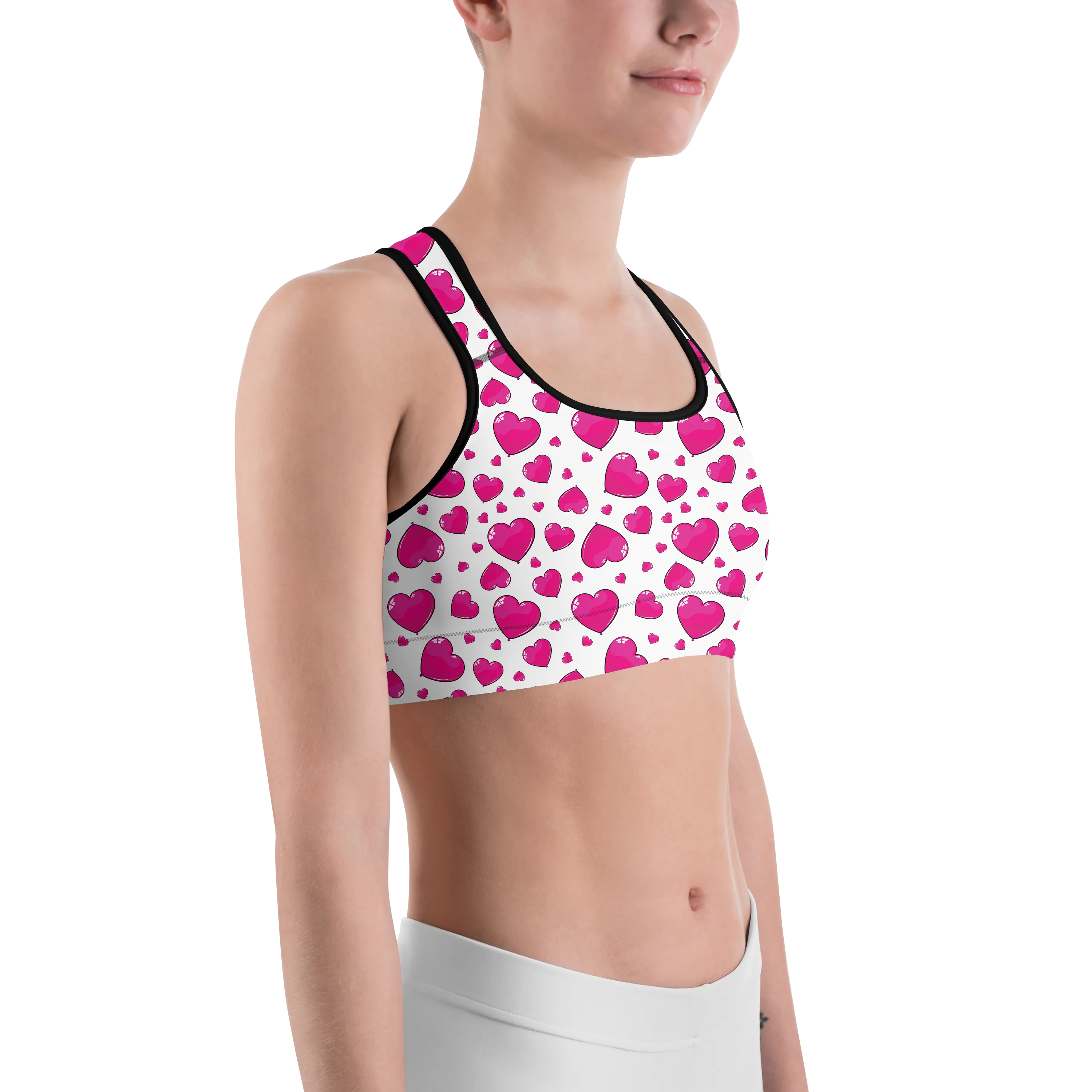 Pink Heart Shaped Balloons Sports Bra