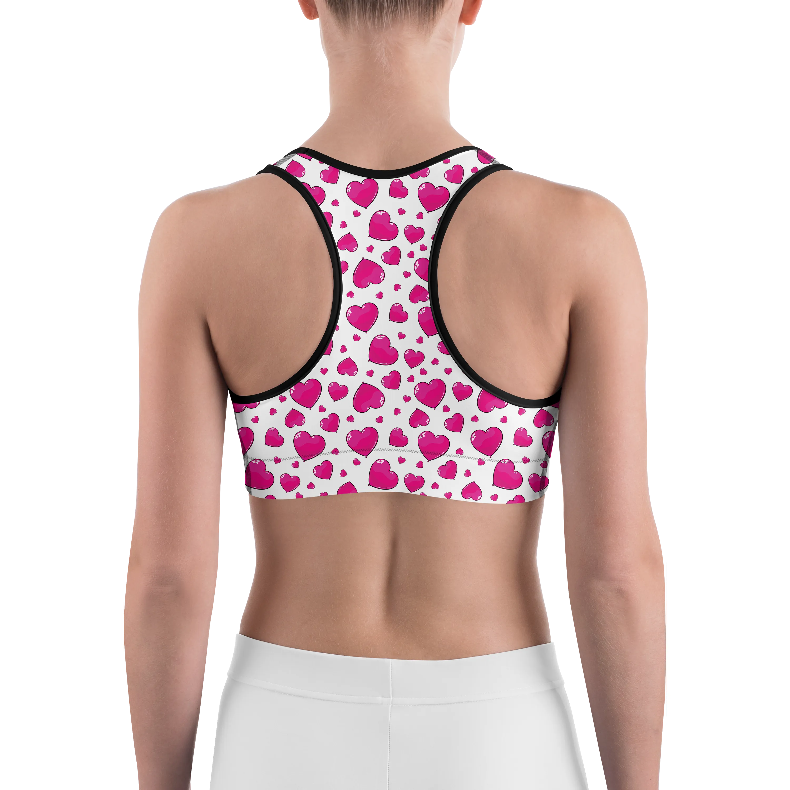 Pink Heart Shaped Balloons Sports Bra