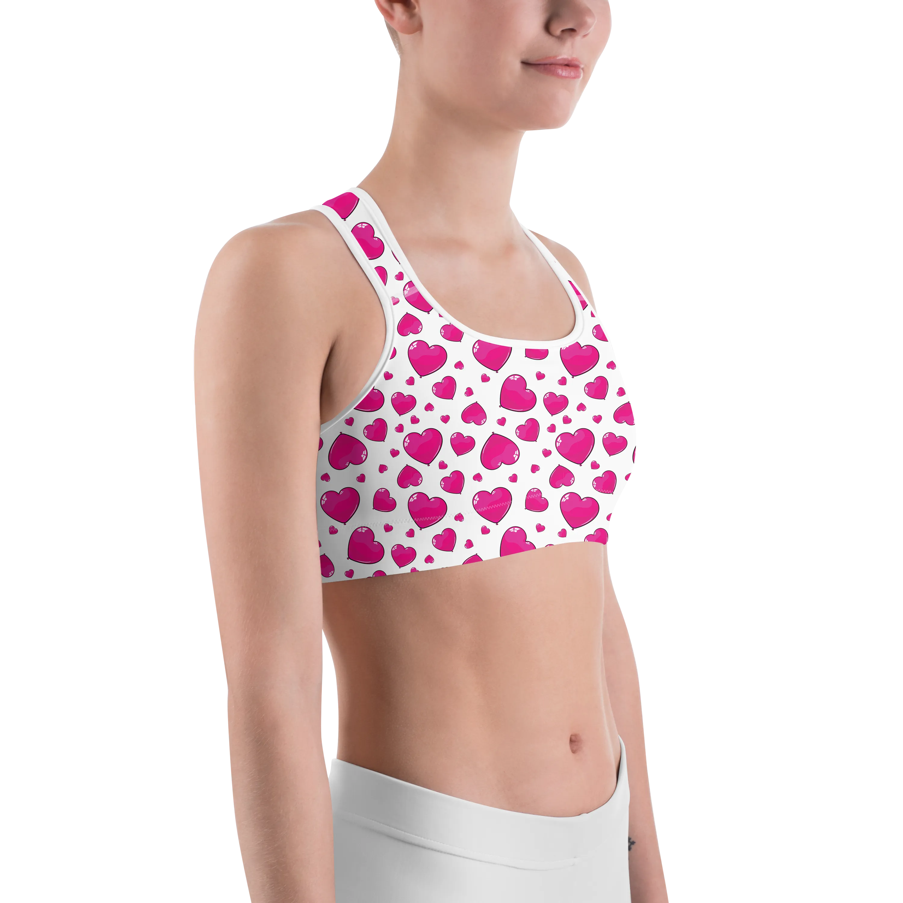Pink Heart Shaped Balloons Sports Bra