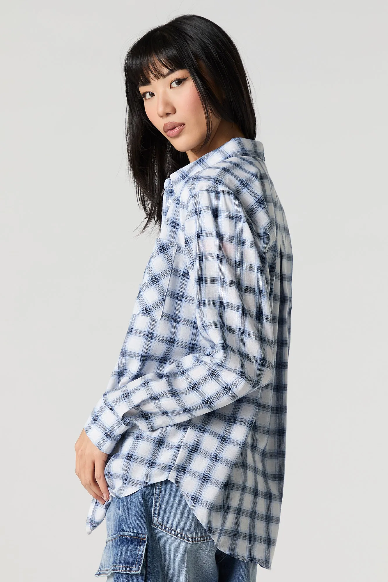 Plaid Long Sleeve Button-Up Top