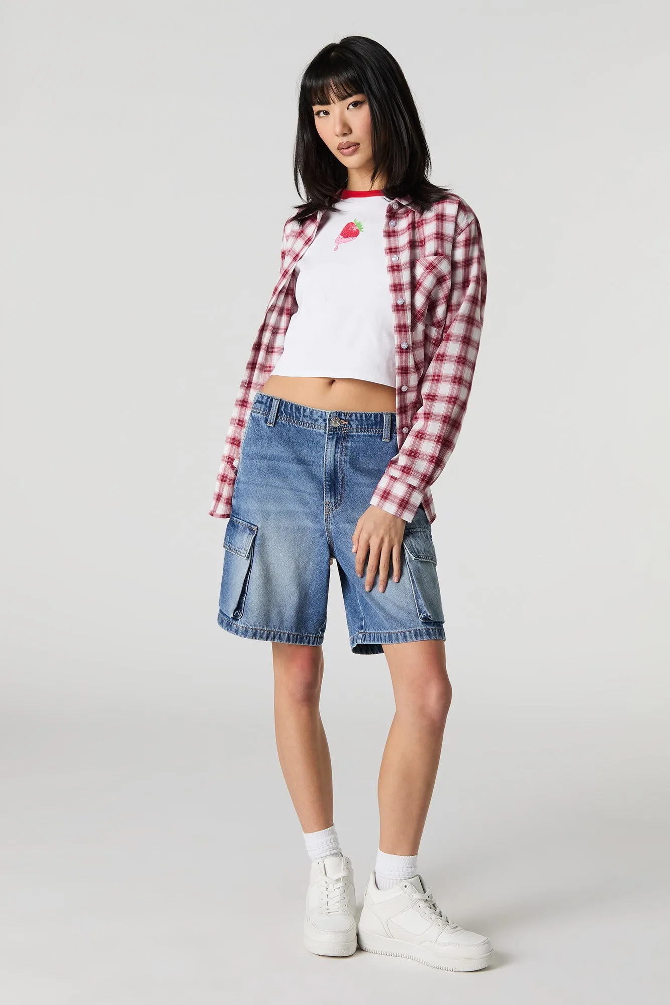Plaid Long Sleeve Button-Up Top