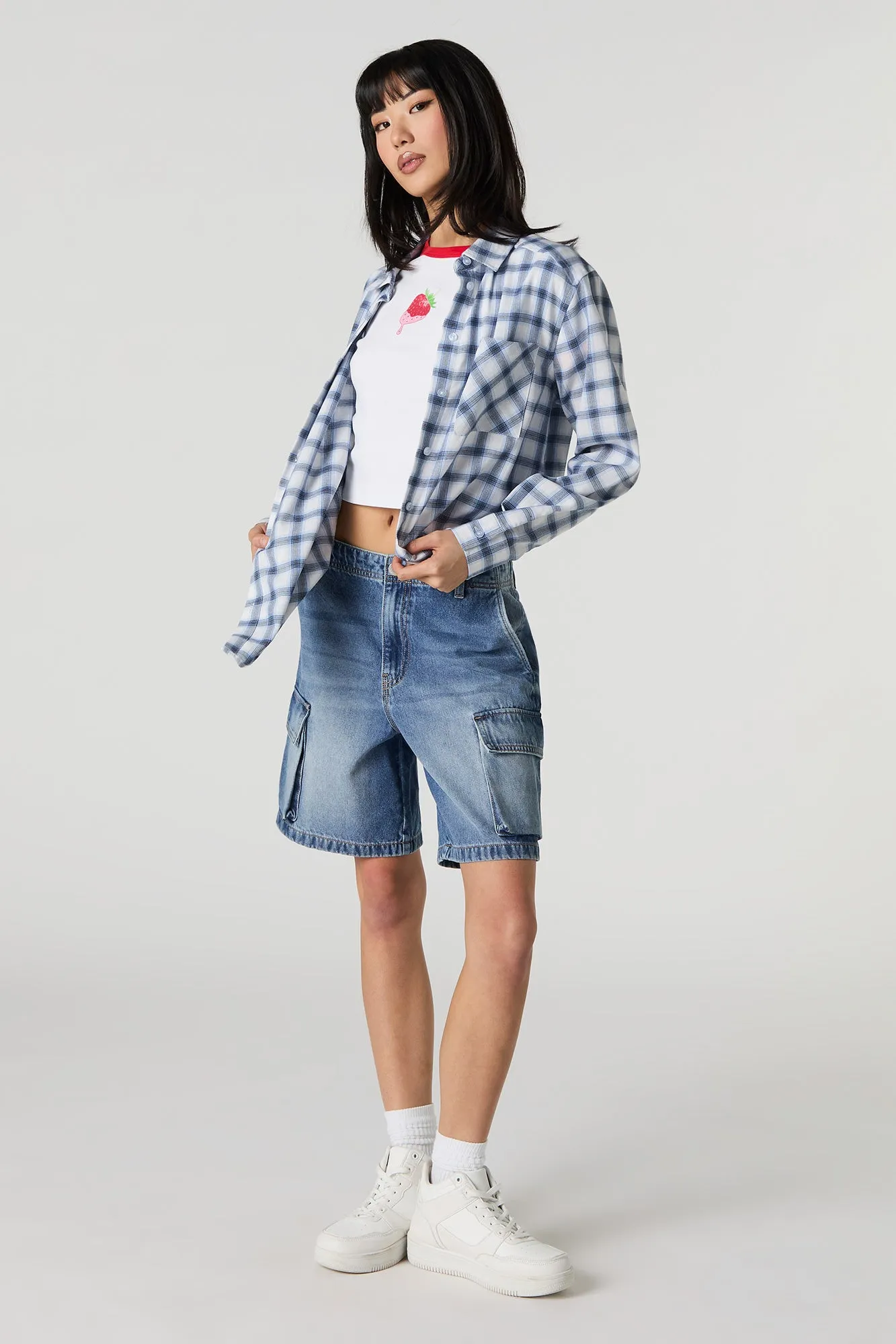 Plaid Long Sleeve Button-Up Top