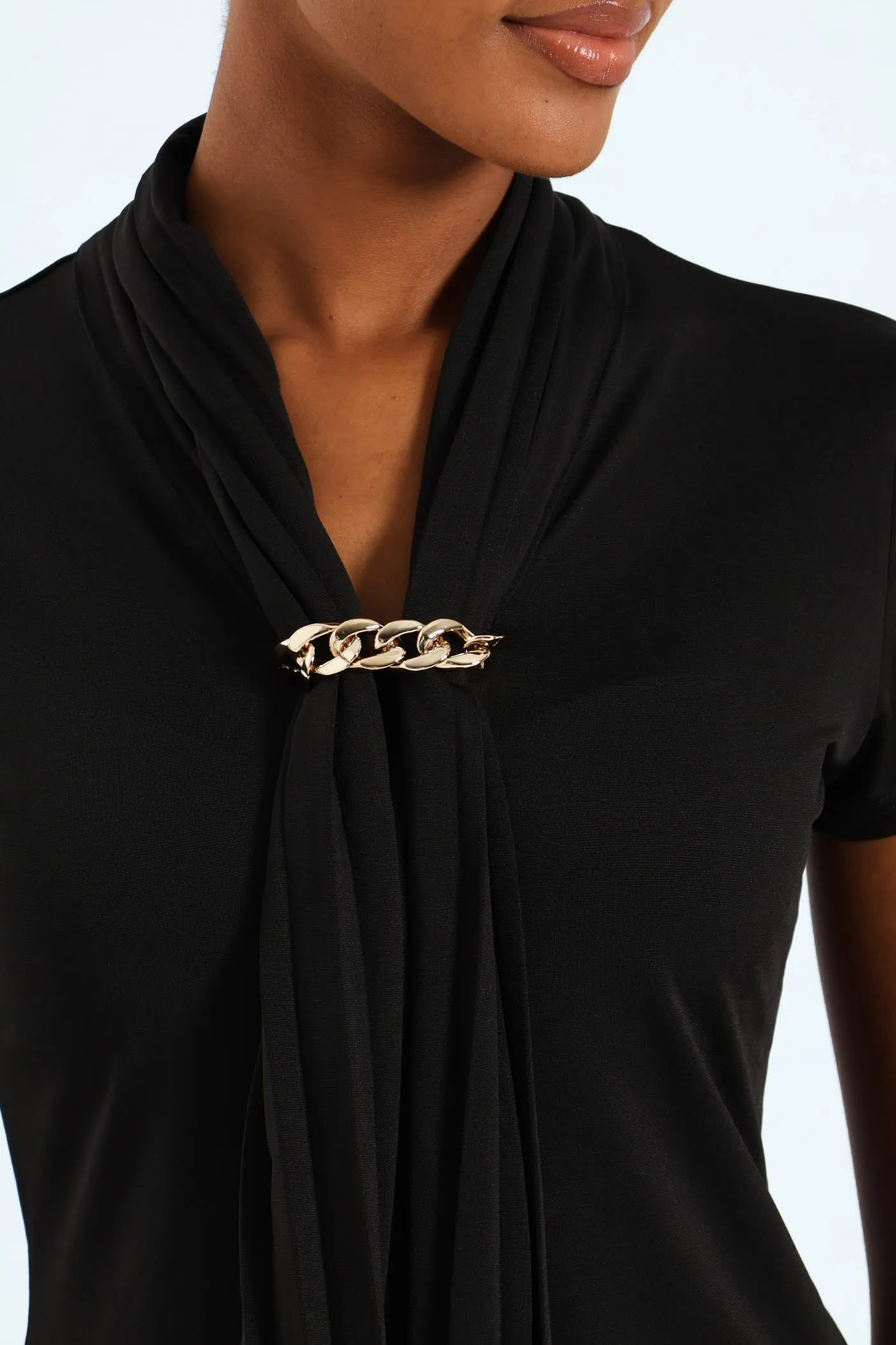 Pleated Tie Up Trim Blouse - Black