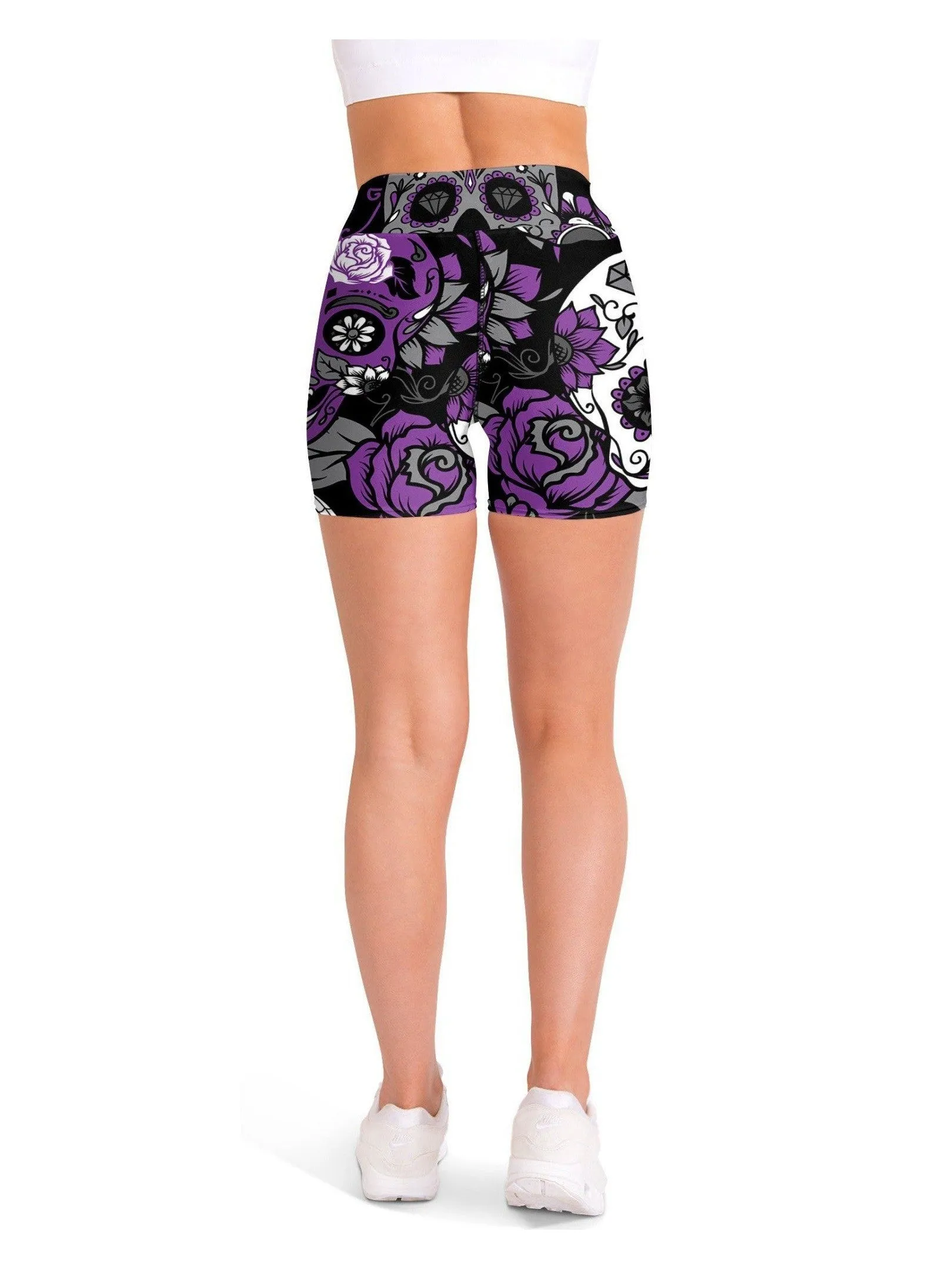 Purple Sugar Skull Yoga Shorts