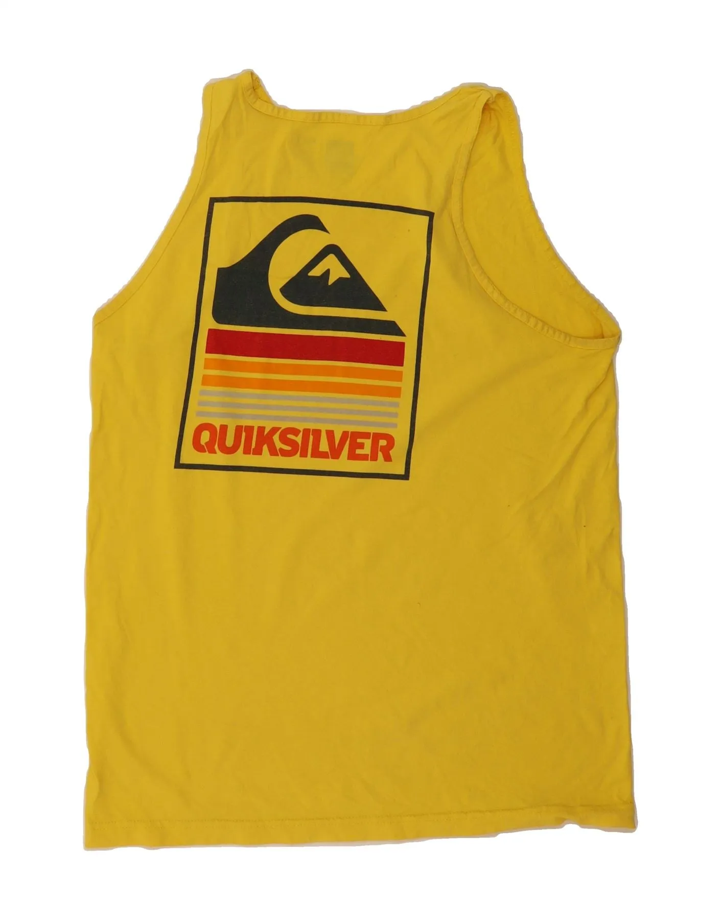 QUIKSILVER Mens Modern Fit Graphic Vest Top Large Yellow Cotton