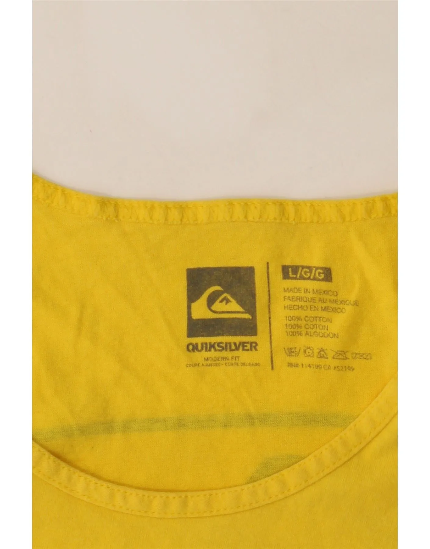 QUIKSILVER Mens Modern Fit Graphic Vest Top Large Yellow Cotton