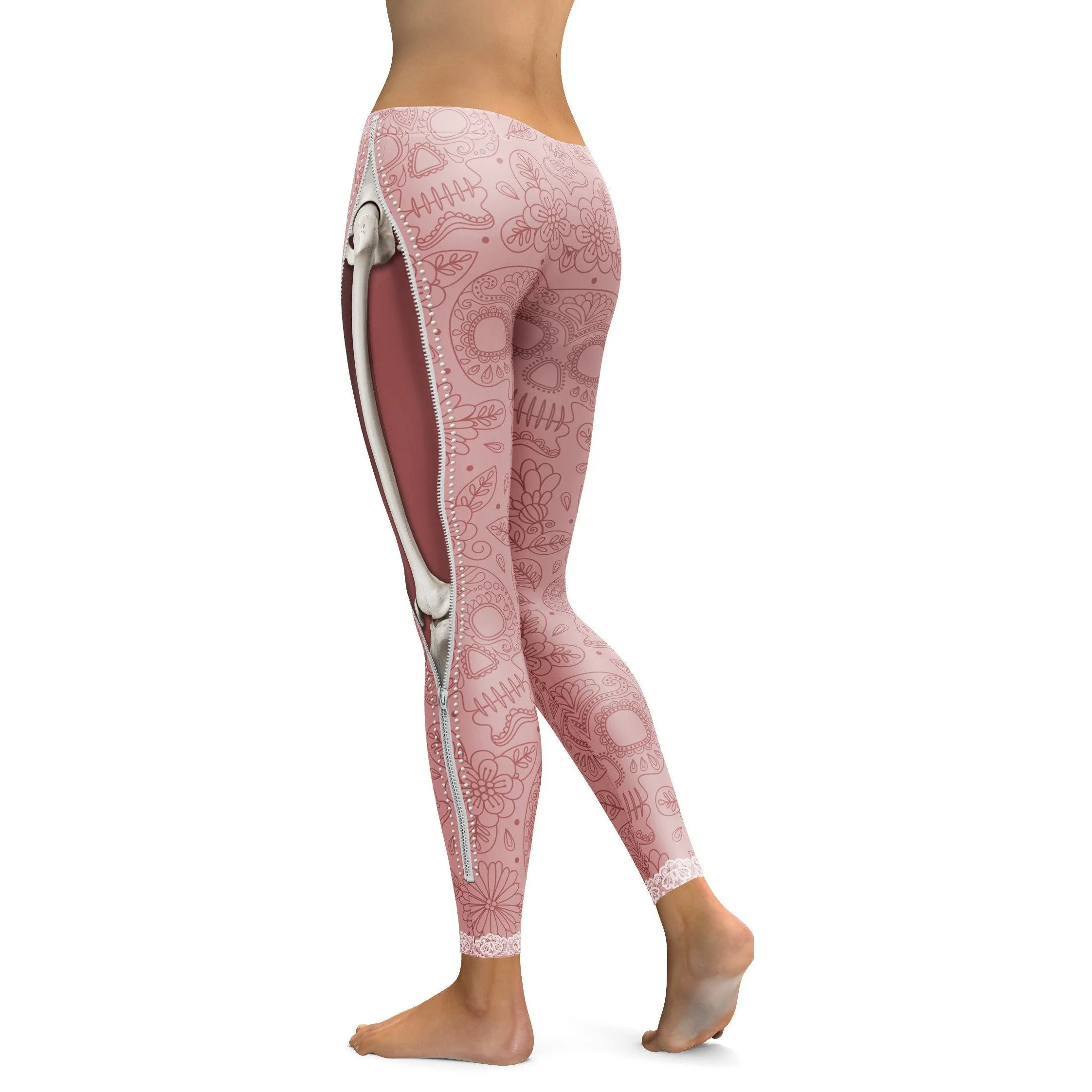 Realistic Skeleton with Zipper Leggings