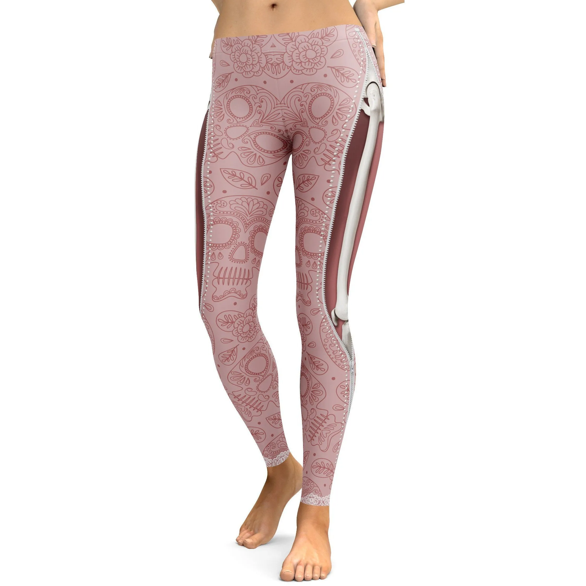 Realistic Skeleton with Zipper Leggings