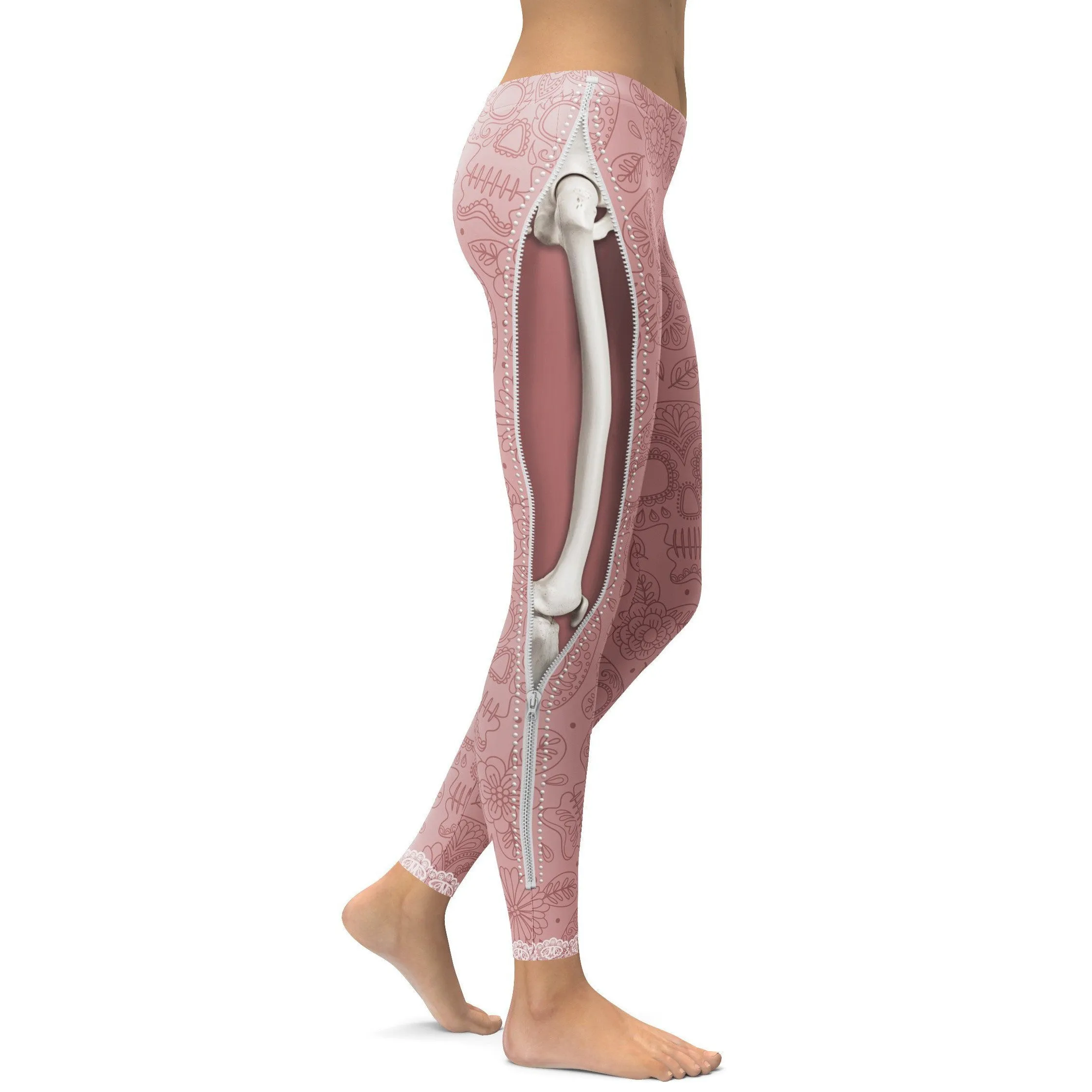 Realistic Skeleton with Zipper Leggings