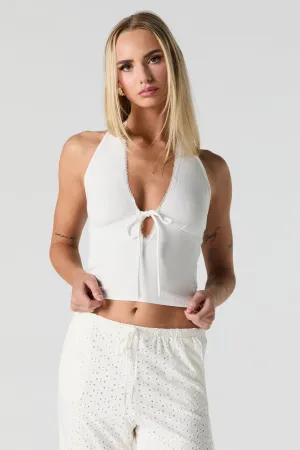 Ribbed Lace Trim Halter Top