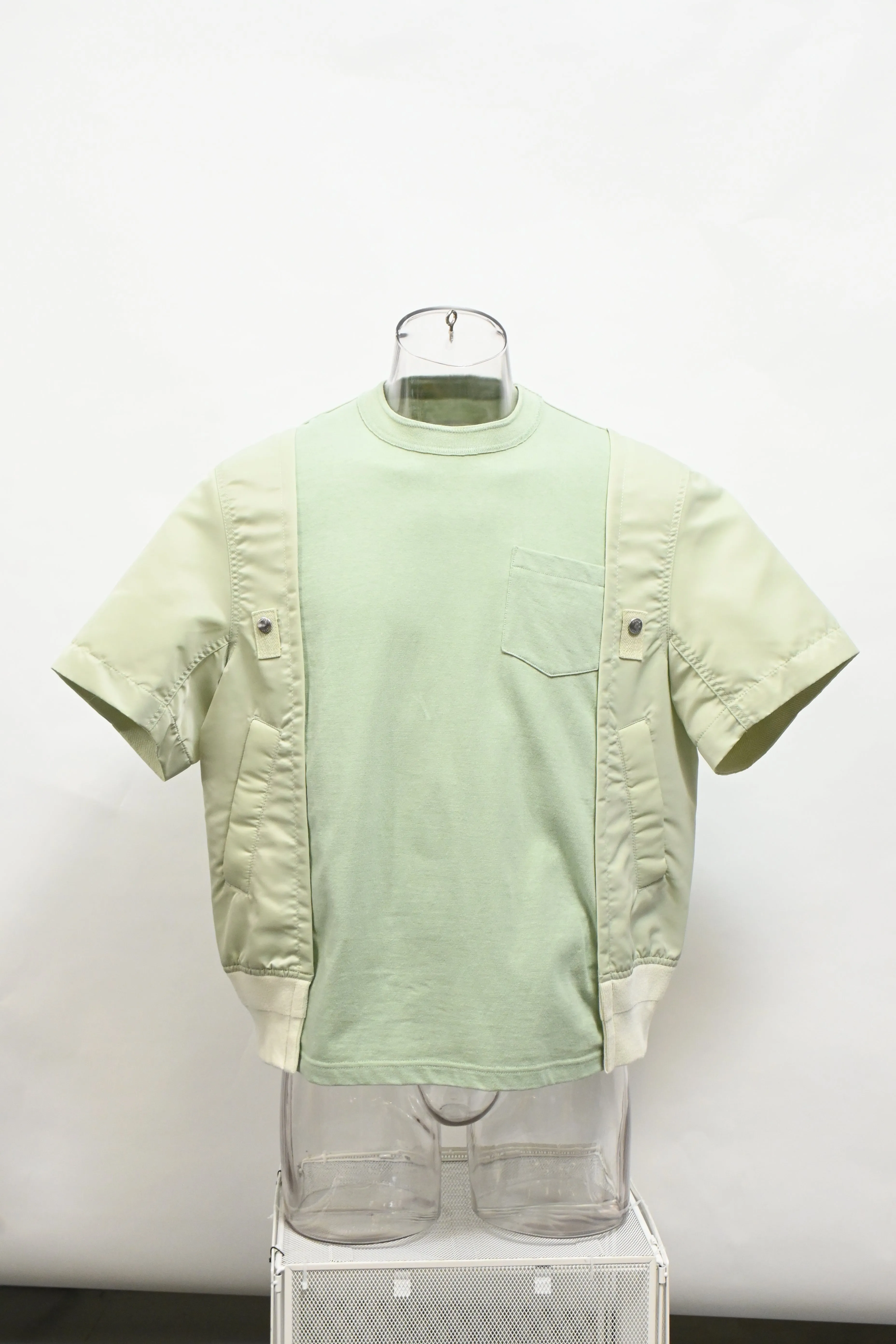 Sacai Panelled T-Shirt in Green Cotton