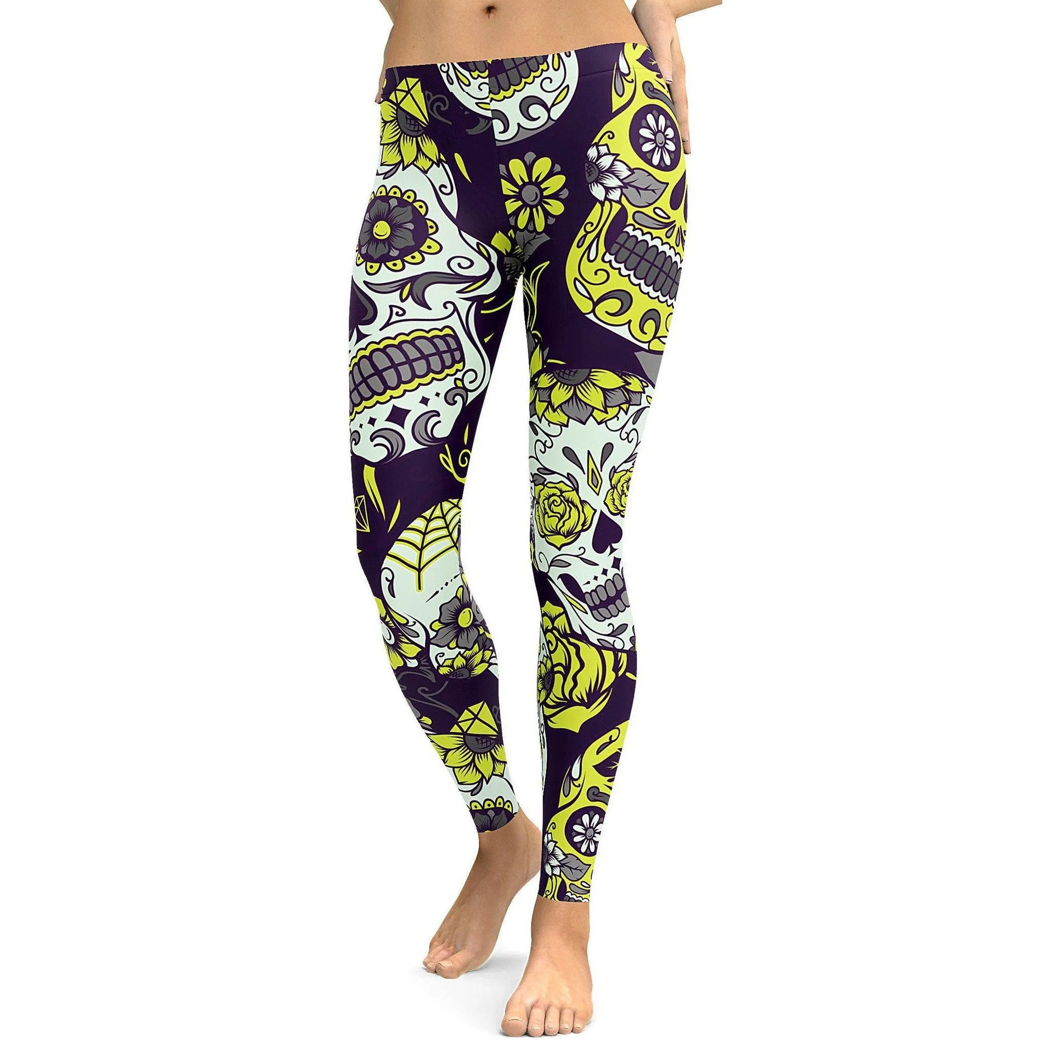 Sassy Yellow Sugar Skull Leggings