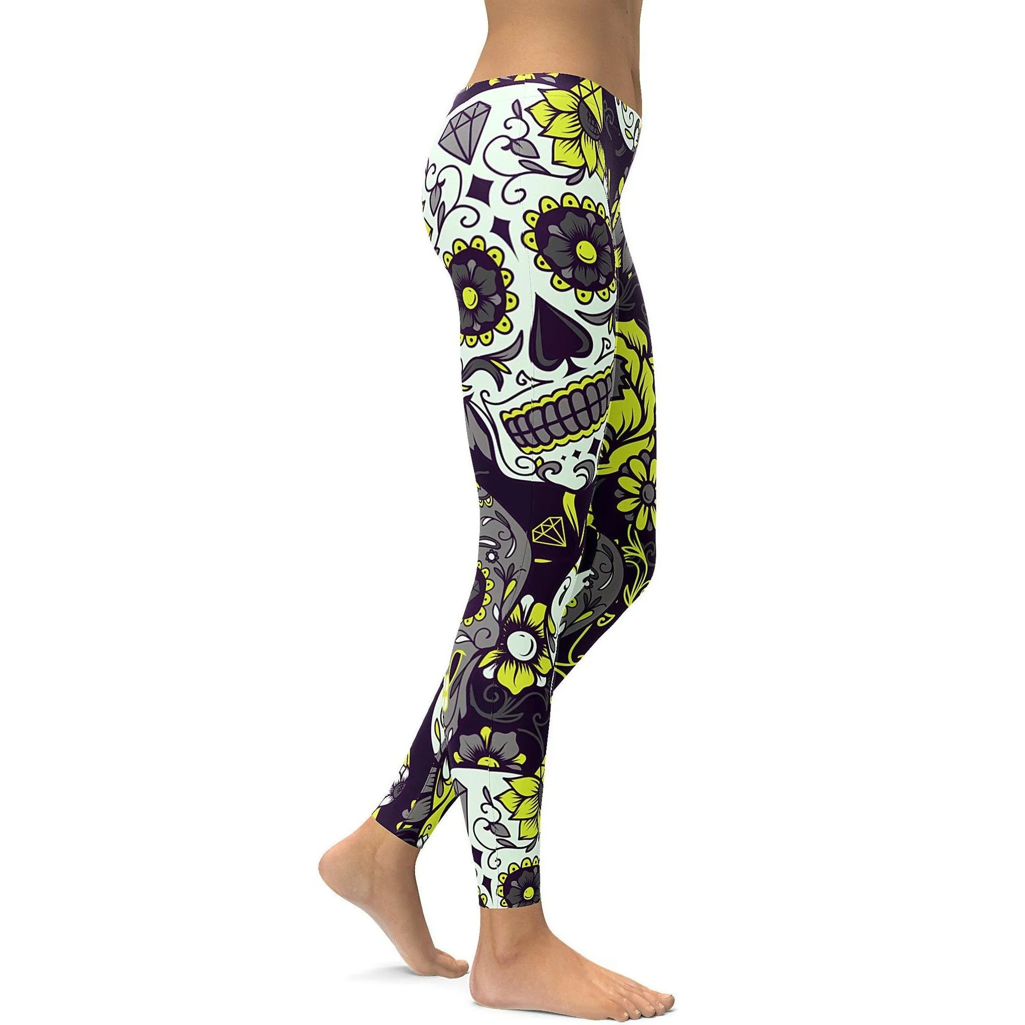 Sassy Yellow Sugar Skull Leggings
