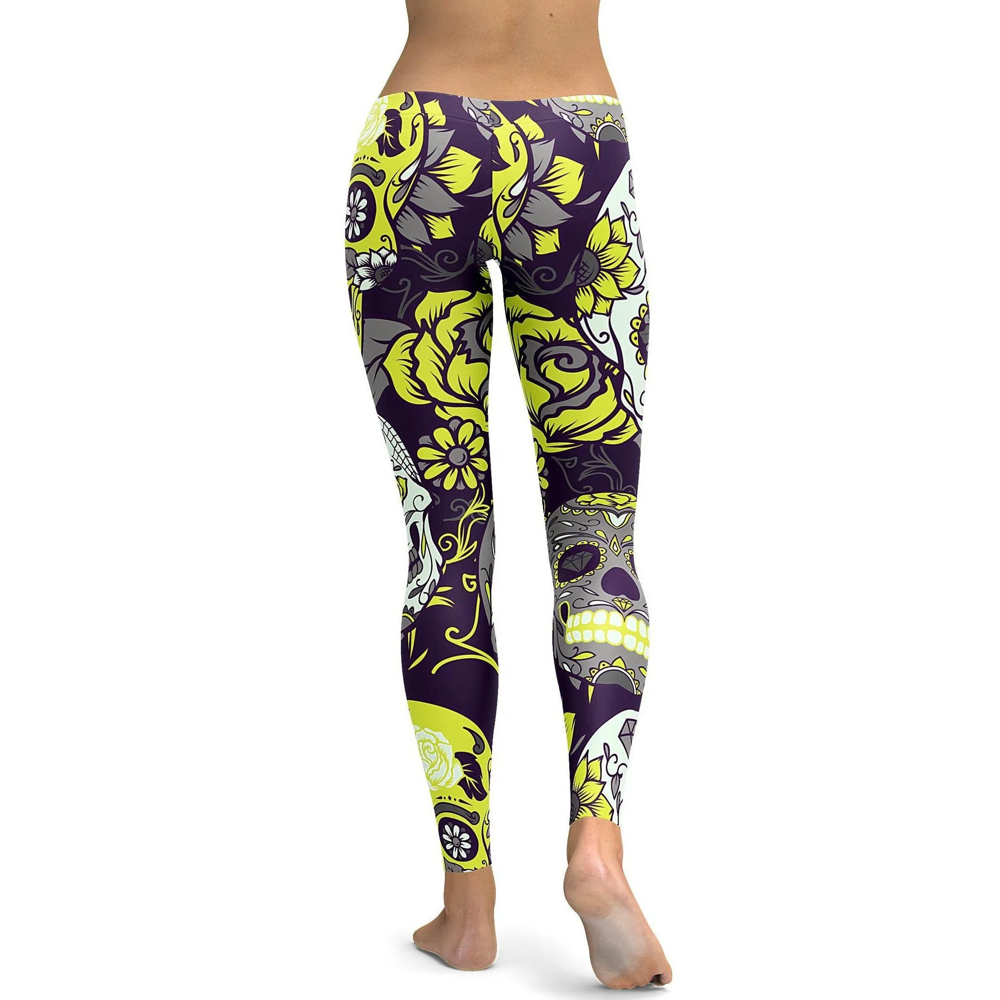 Sassy Yellow Sugar Skull Leggings