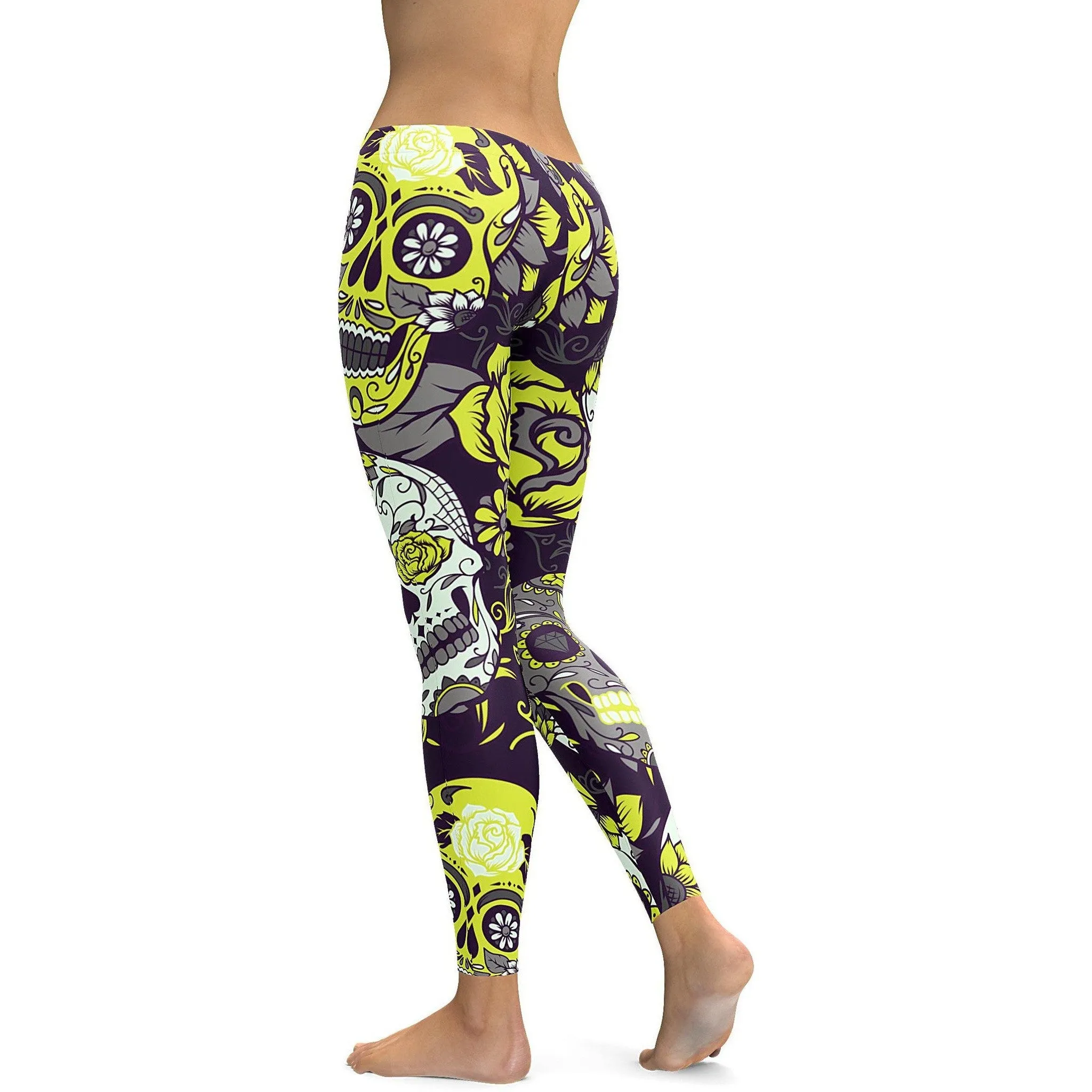 Sassy Yellow Sugar Skull Leggings