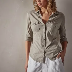 Sheer Slub Side Panel Shirt - Silt
